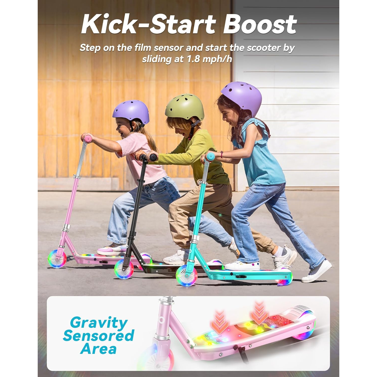 MIHOVER Kids Electric Scooter with LED Lights with 2-Level Adjustable Handlebar, 8KM/H Safe Speed, Foot Sensor Start, for Boys & Girls Ages 4-8