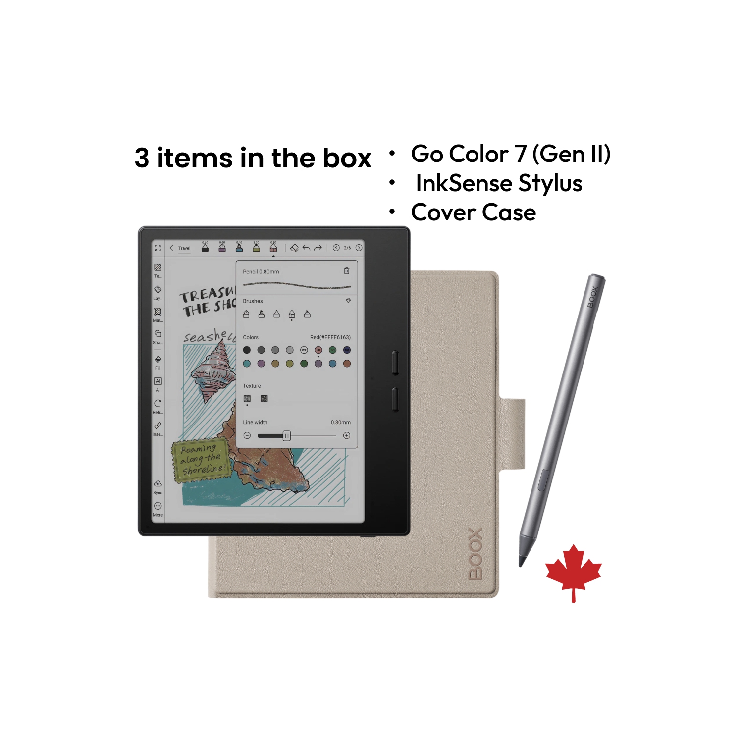 BOOX Go Color 7 + InkSense Plus Stylus + Beige Magnetic Cover Case with Pen Holder