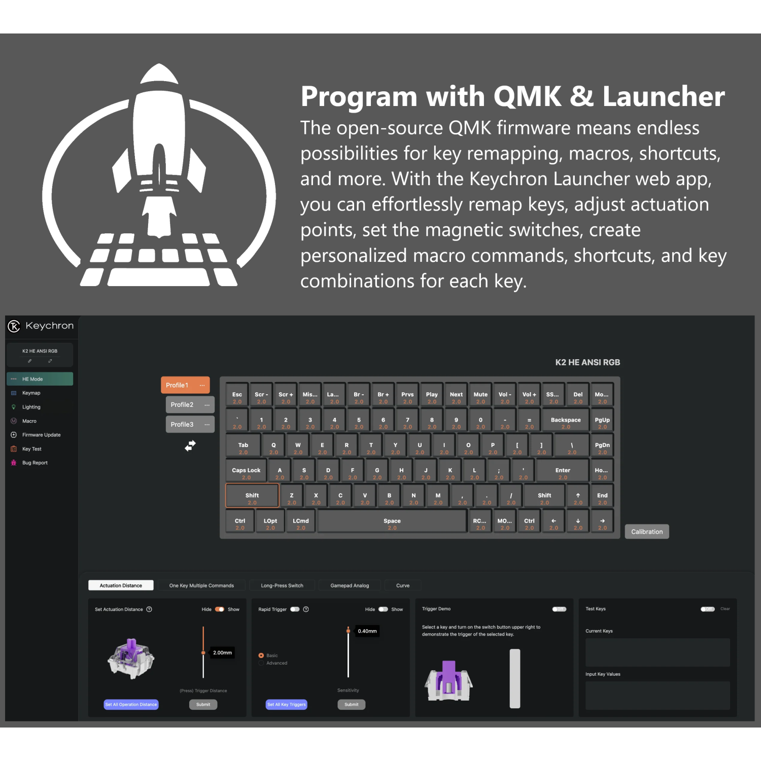 Keychron K2 HE Wireless Mechanical Keyboard for Mac & PC - 75% Compact Design, RGB Lighting, Aluminum Body, macOS Shortcut Keys, White