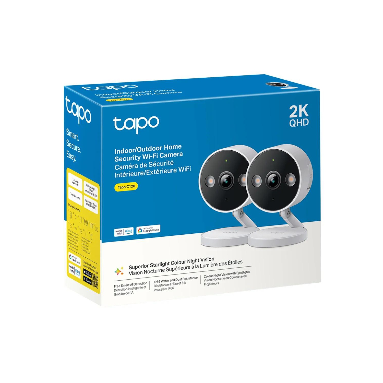 BOÎTE OUVERTE - Ensemble de 2 caméras de surveillance intérieures/extérieures Wi-Fi Tapo C120 de TP-Link