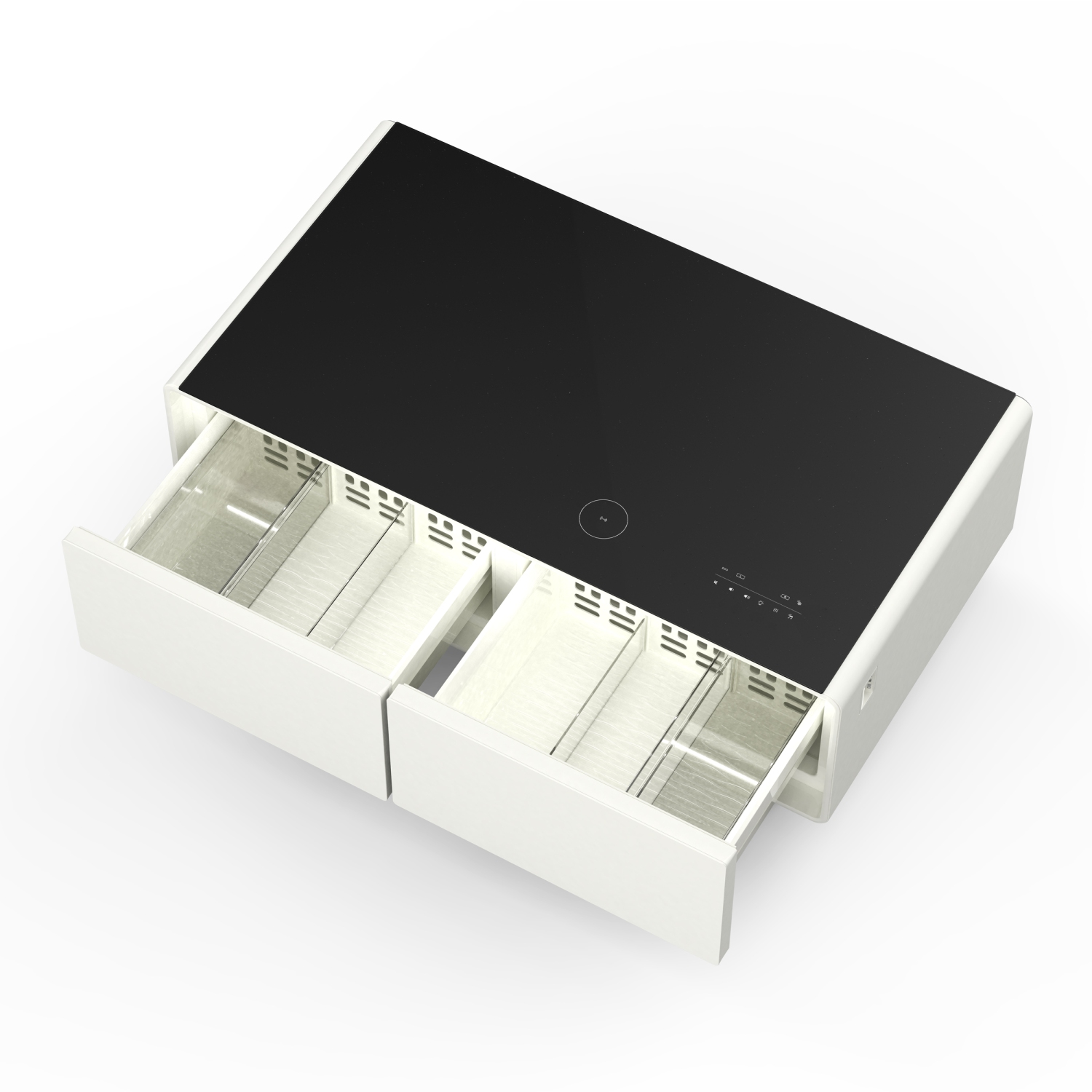 Table basse intelligente blanche de 51 po Tavolo de Forno Evoluto â« Deux tiroirs de réfrigérateur, audio Bluetooth 5,0, chargement sans