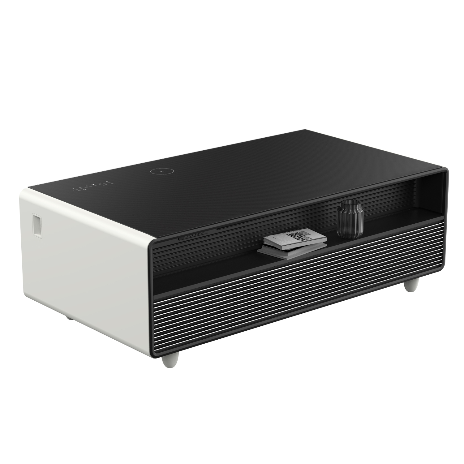 Table basse intelligente blanche de 51 po Tavolo de Forno Evoluto â« Deux tiroirs de réfrigérateur, audio Bluetooth 5,0, chargement sans
