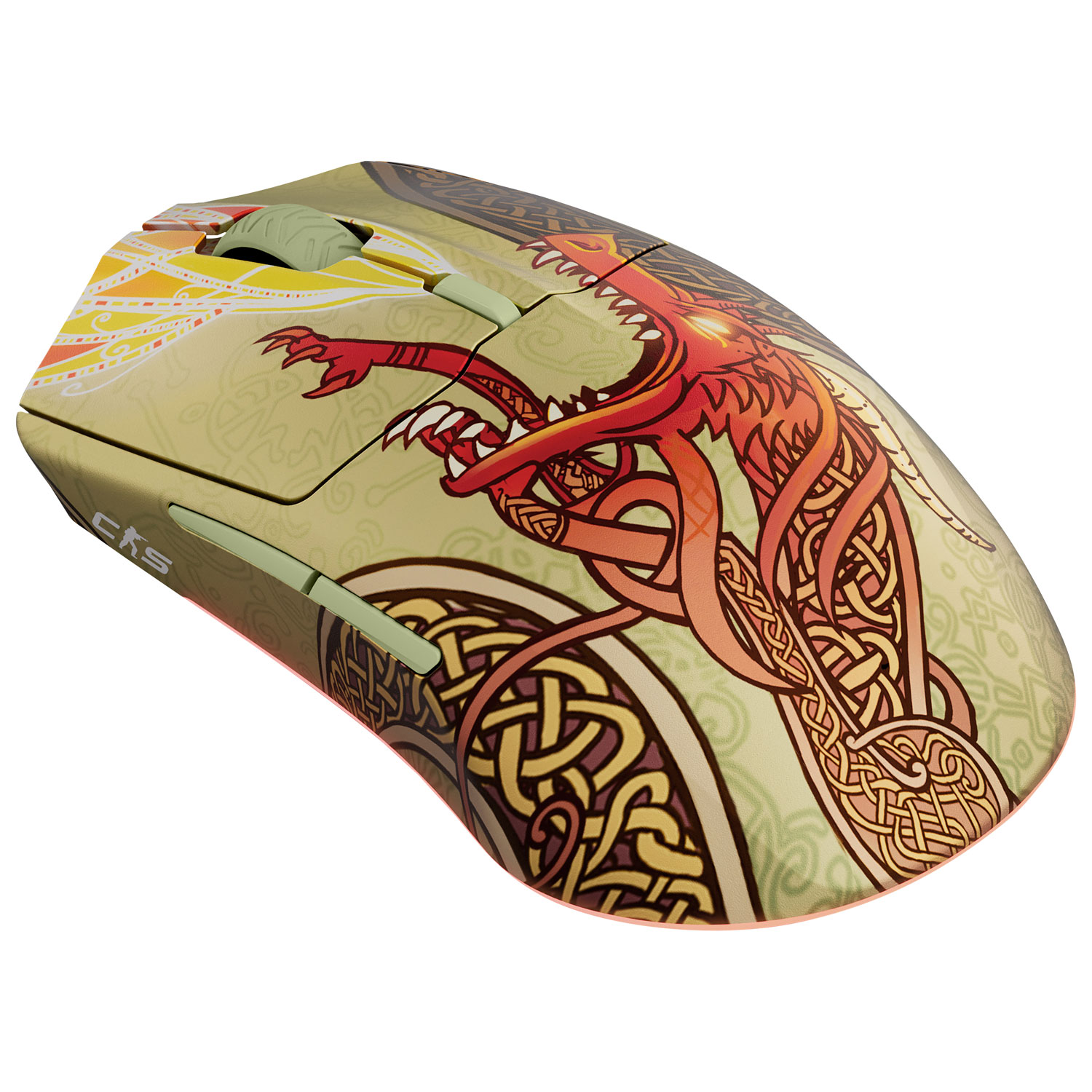 Souris de jeu optique Bluetooth 18 000 ppp édition CS2 Dragon Lore de SteelSeries - Beige/Rouge