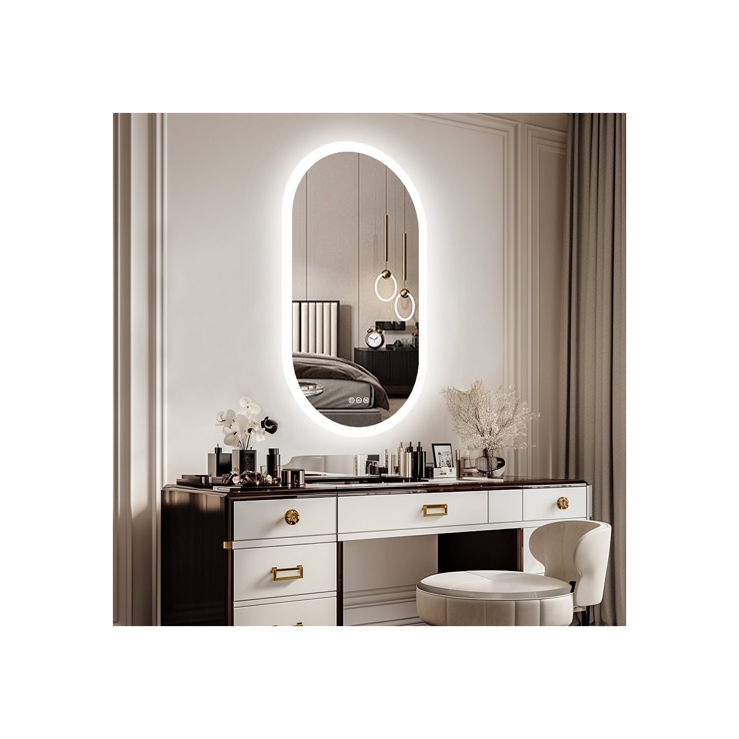 20 x 32 Inch LED Bathroom Mirror with Lights, Oval Anti-Fog Dimmable Wall Mounted Makeup Mirror with Front and Backlit, Modern Vanity Mirror with