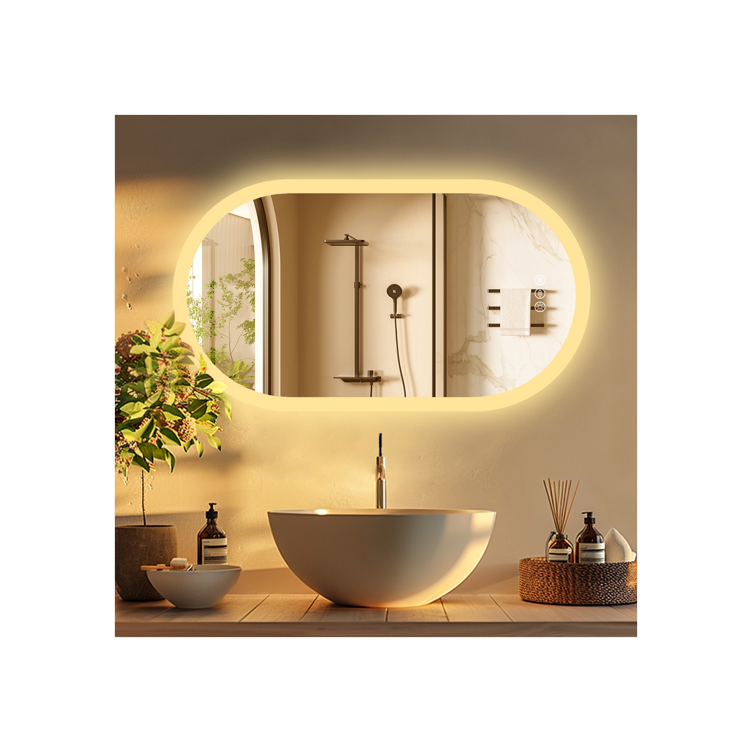 20 x 32 Inch LED Bathroom Mirror with Lights, Oval Anti-Fog Dimmable Wall Mounted Makeup Mirror with Front and Backlit, Modern Vanity Mirror with