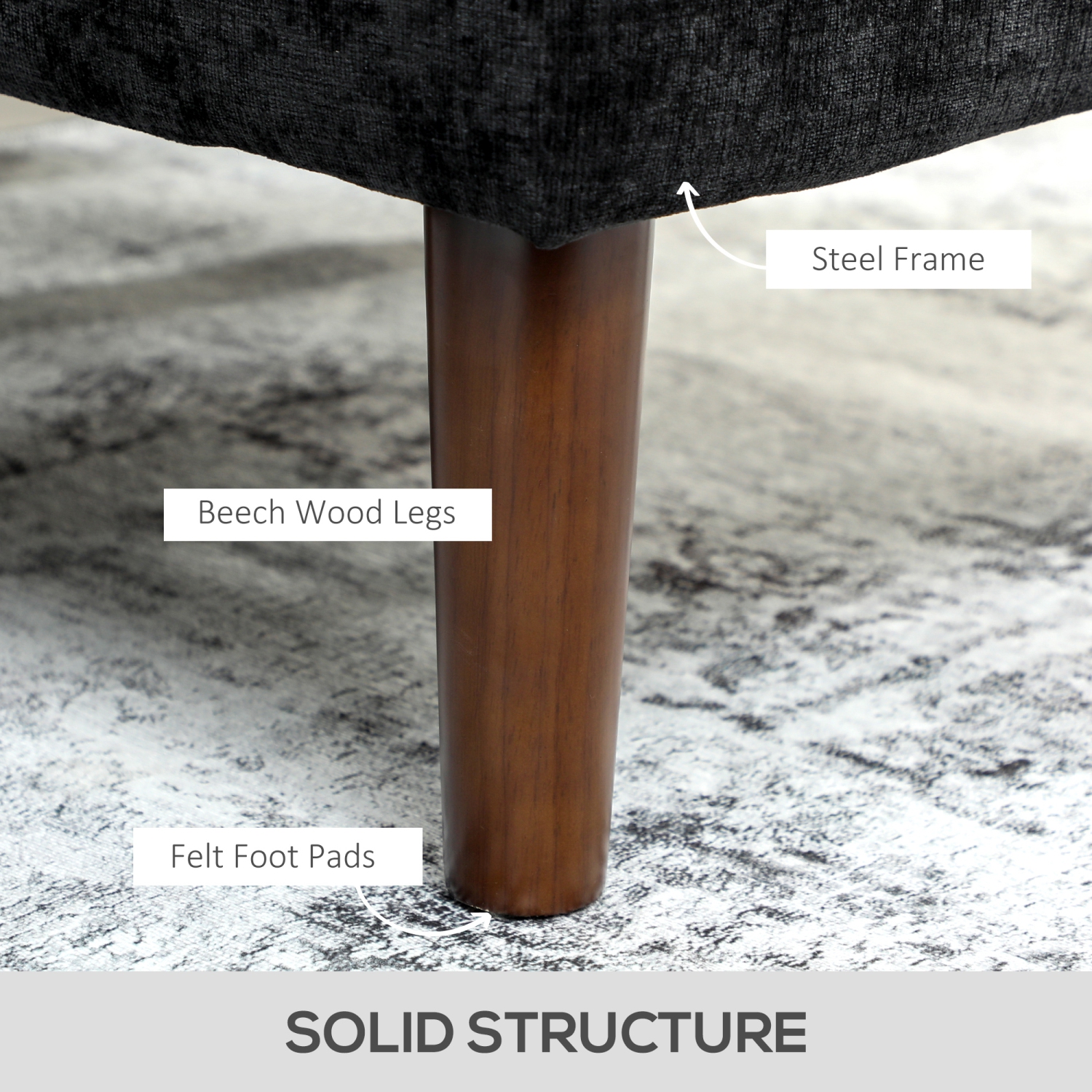 HOMCOM – Canapé modulaire avec chaise longue ajustable, canapé à revêtement en chenille 3 places avec pattes en bois, canapé en coin moderne en L