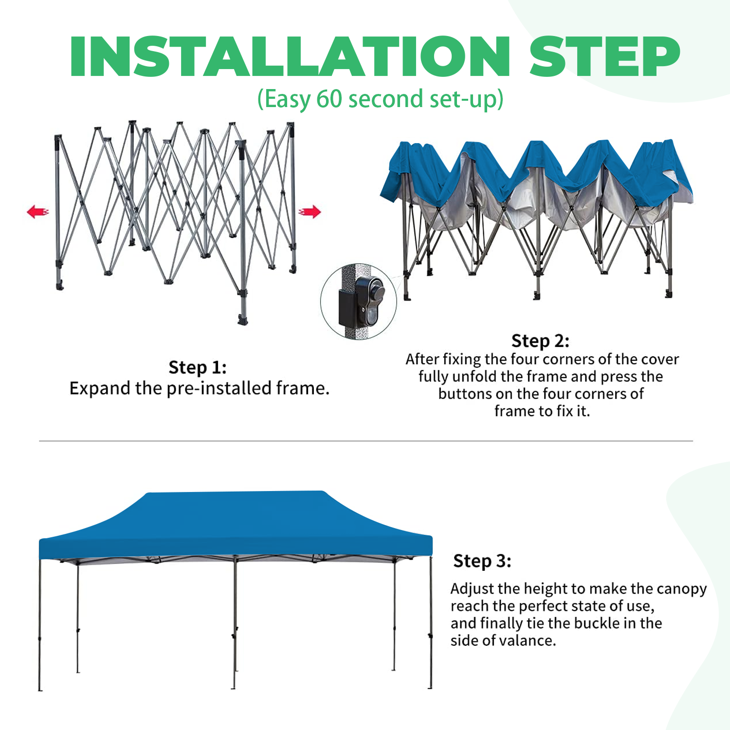 EROMMY 10'x20' Pop-Up Instant Outdoor Canopy Tent – Quick Setup, Blue – Portable Shelter for Camping, Parties & Events