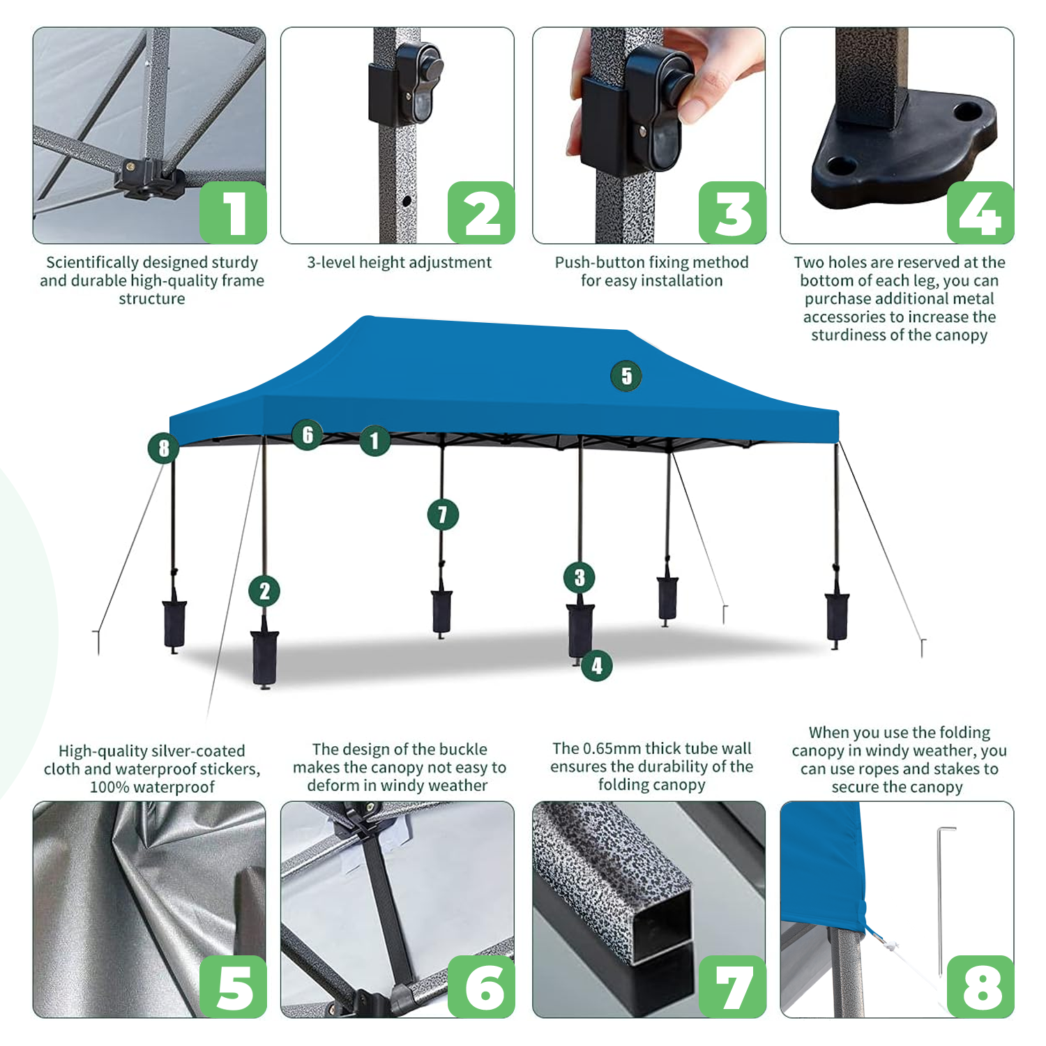 EROMMY 10'x20' Pop-Up Instant Outdoor Canopy Tent – Quick Setup, Blue – Portable Shelter for Camping, Parties & Events