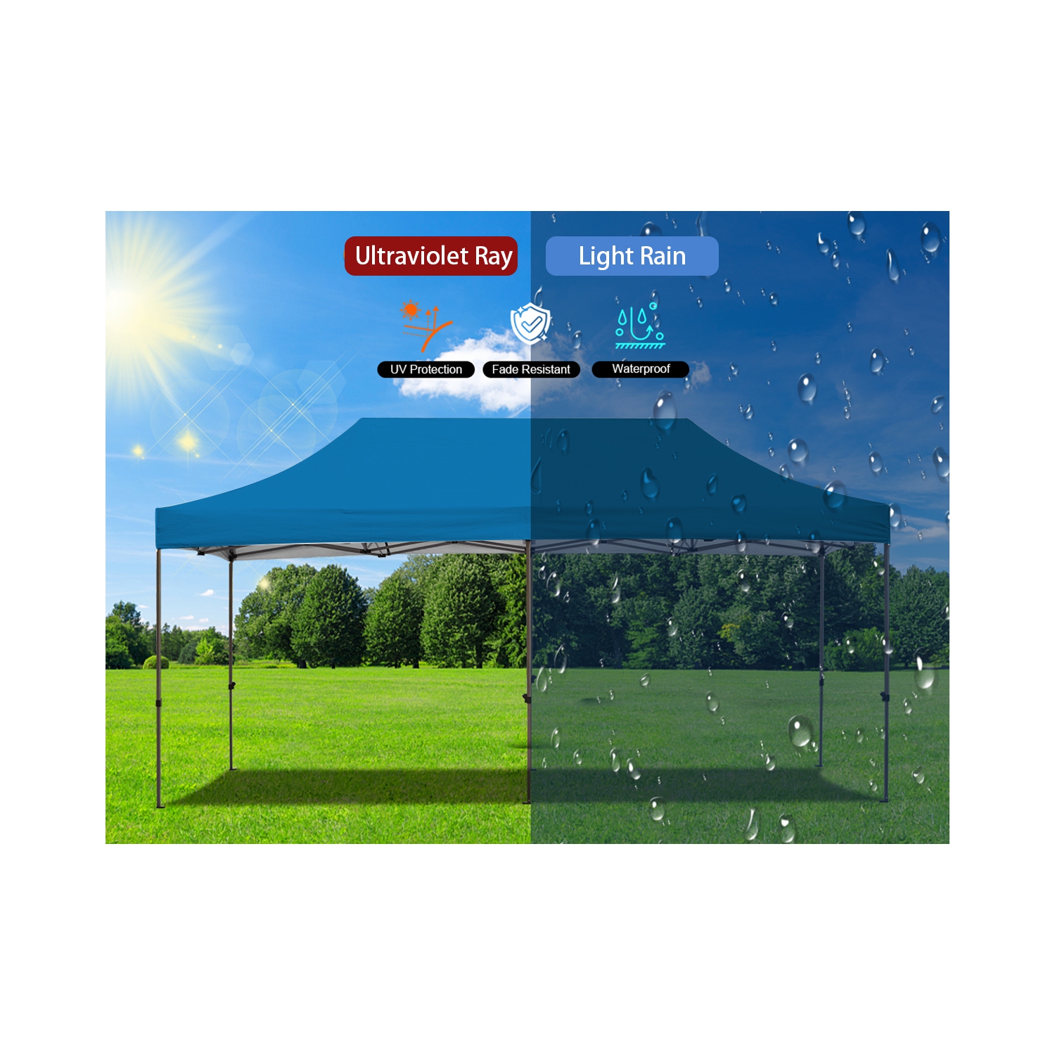EROMMY 10'x20' Pop-Up Instant Outdoor Canopy Tent – Quick Setup, Blue – Portable Shelter for Camping, Parties & Events