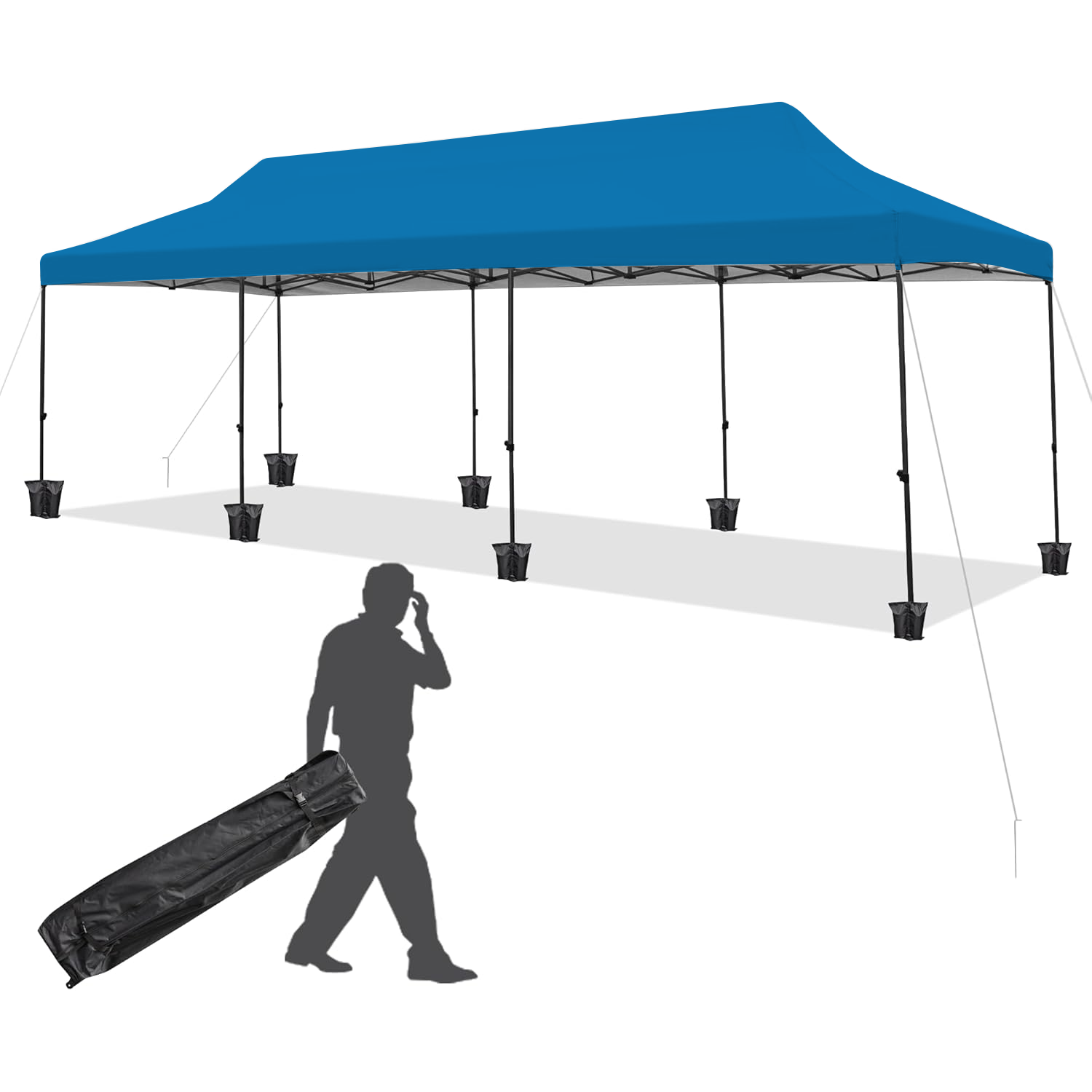 EROMMY 10'x30' Pop-Up Canopy Tent – Instant Setup, Portable & Sturdy for Outdoor Camping, Markets – Blue
