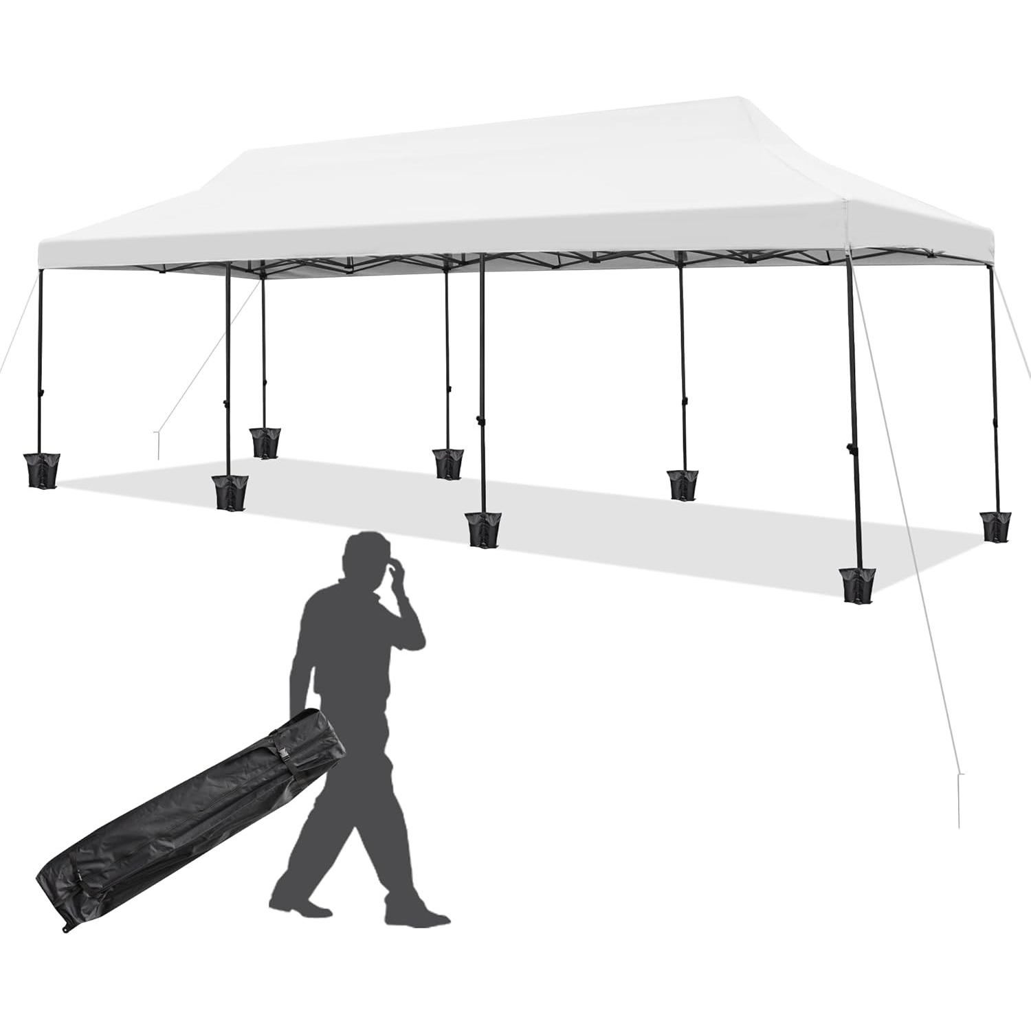 EROMMY 10'x30' Pop-Up Canopy Tent – Instant Setup, Portable & Sturdy for Outdoor Camping, Markets – White