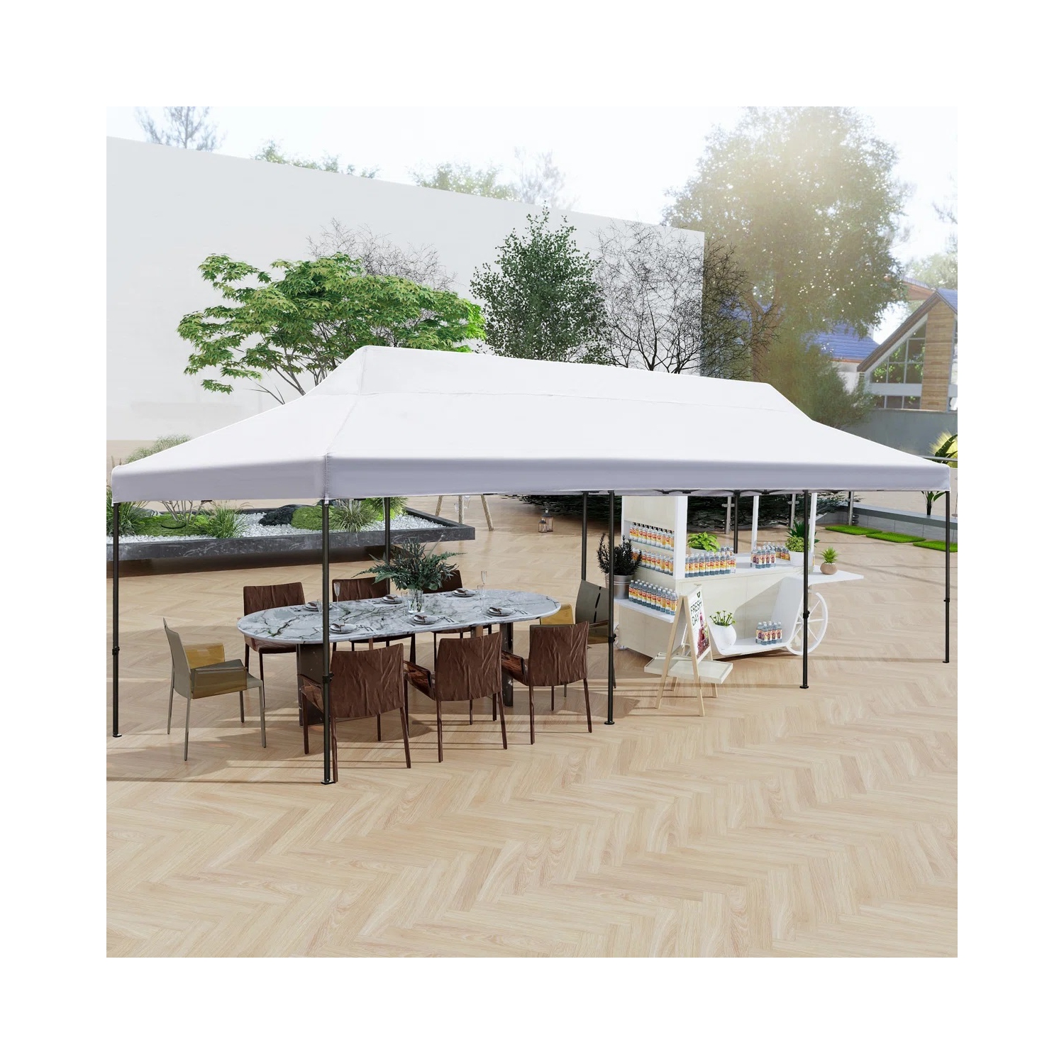 EROMMY 10'x30' Pop-Up Canopy Tent – Instant Setup, Portable & Sturdy for Outdoor Camping, Markets – White