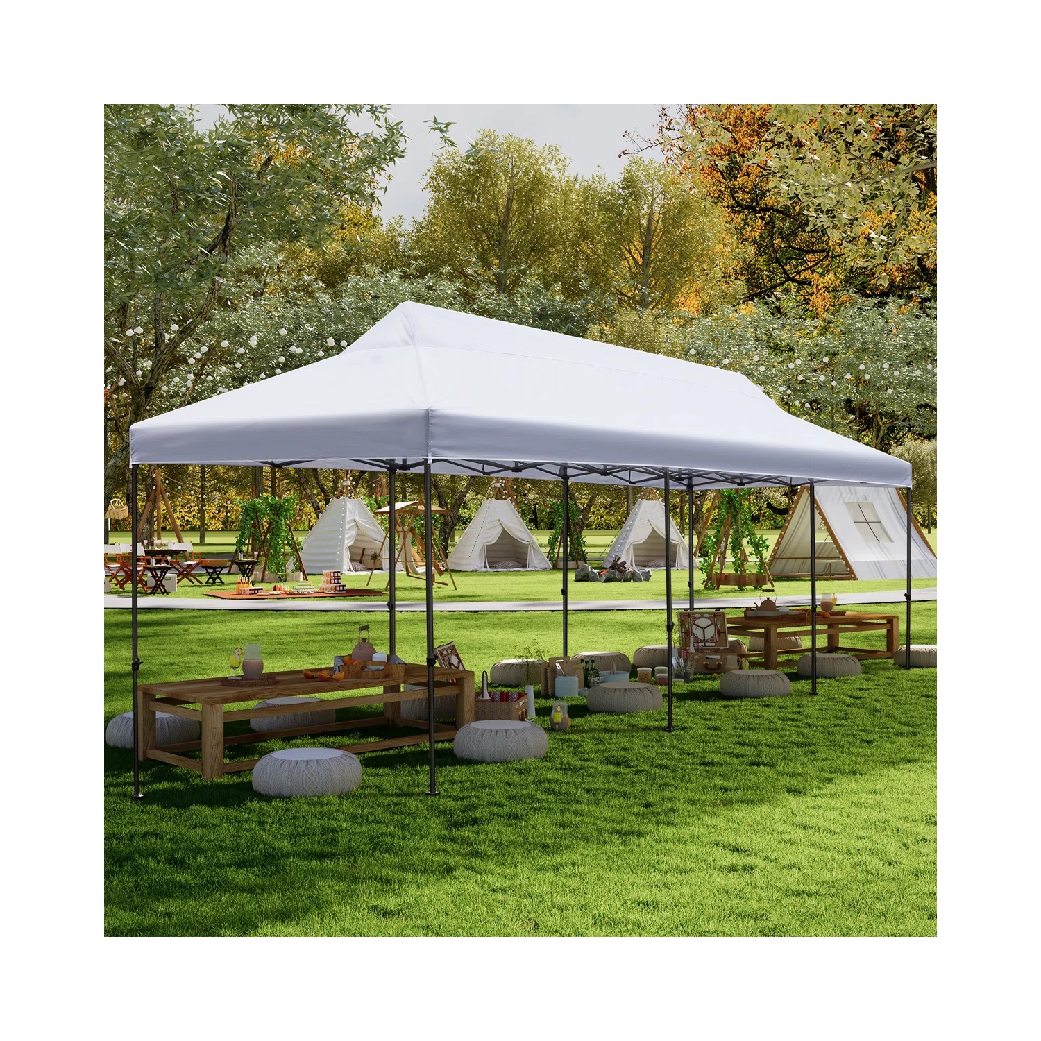 EROMMY 10'x30' Pop-Up Canopy Tent – Instant Setup, Portable & Sturdy for Outdoor Camping, Markets – White