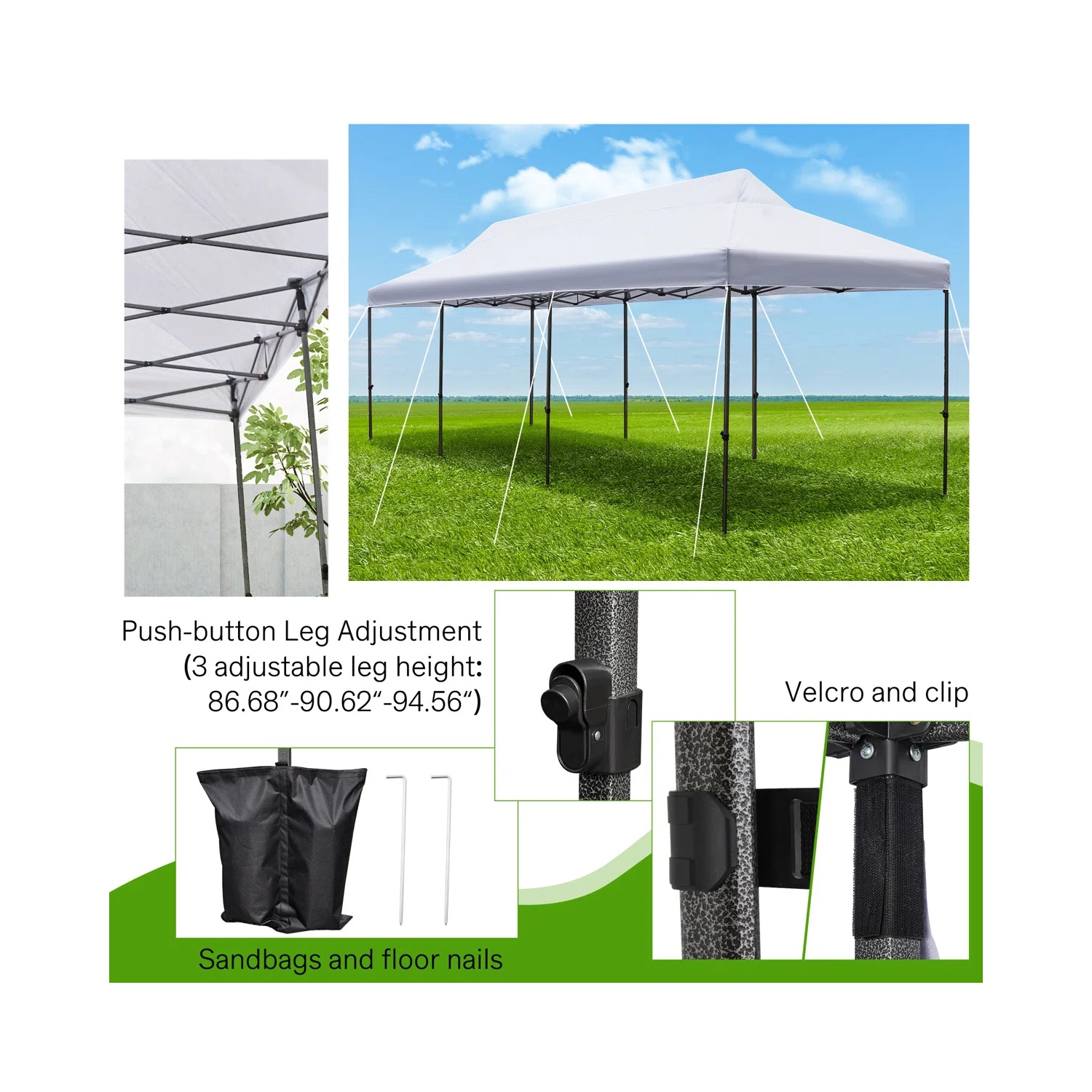 EROMMY 10'x30' Pop-Up Canopy Tent – Instant Setup, Portable & Sturdy for Outdoor Camping, Markets – White