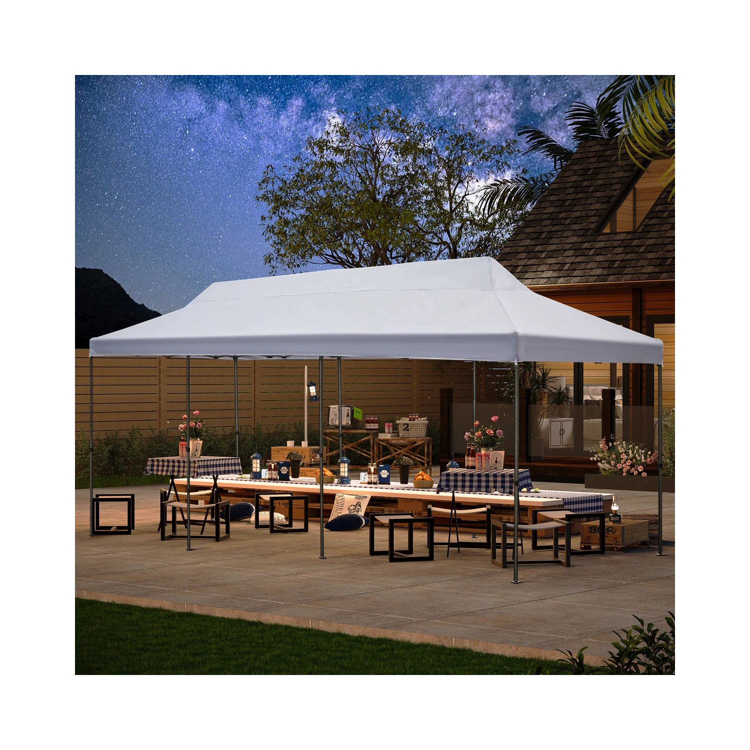 EROMMY 10'x30' Pop-Up Canopy Tent – Instant Setup, Portable & Sturdy for Outdoor Camping, Markets – White