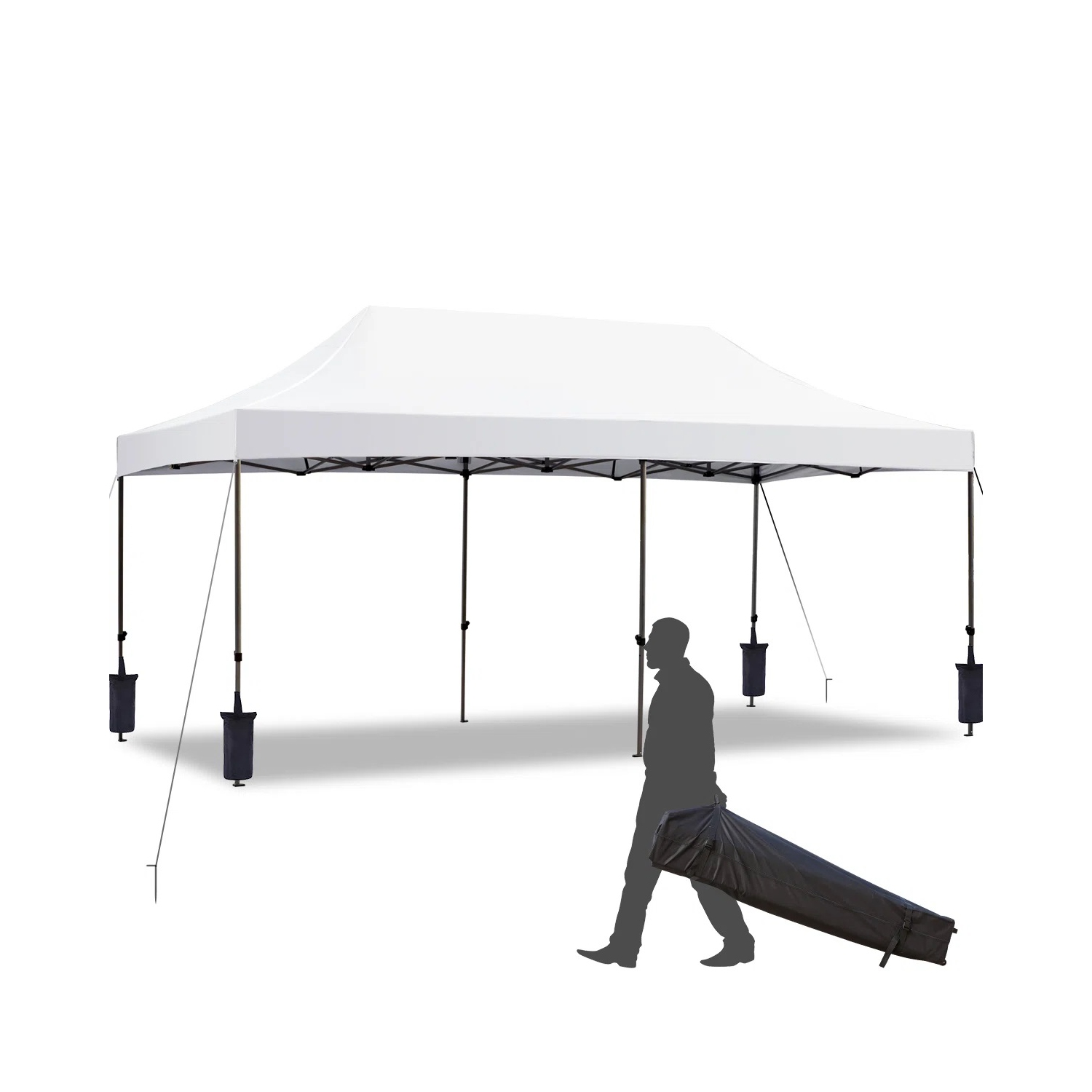 Tente d'extérieur escamotable instantanée de 10 x 20 pi d'EROMMY – Installation rapide, blanc – Abri portatif pour le camping, les fêtes et les