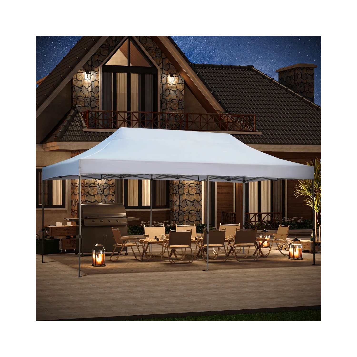 Tente d'extérieur escamotable instantanée de 10 x 20 pi d'EROMMY – Installation rapide, blanc – Abri portatif pour le camping, les fêtes et les