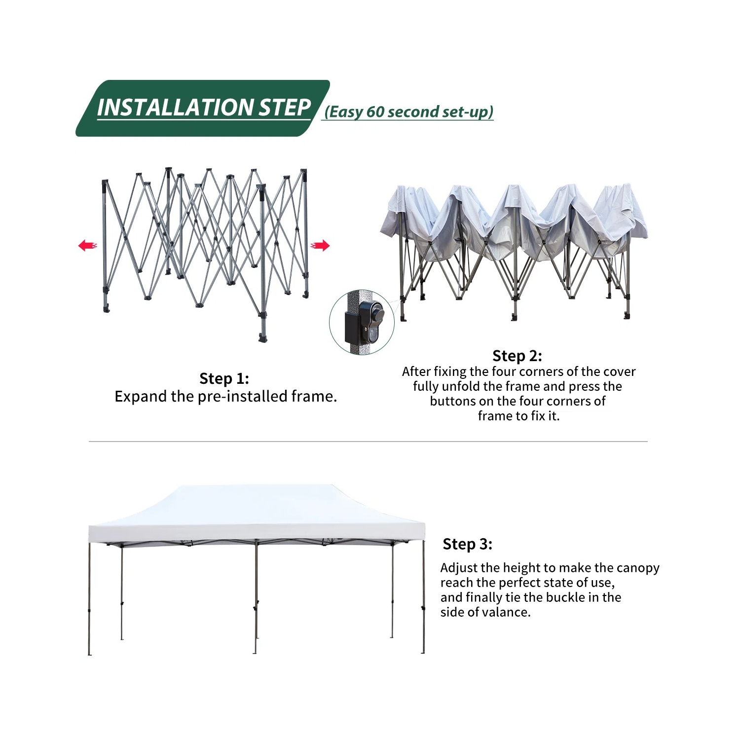 Tente d'extérieur escamotable instantanée de 10 x 20 pi d'EROMMY – Installation rapide, blanc – Abri portatif pour le camping, les fêtes et les
