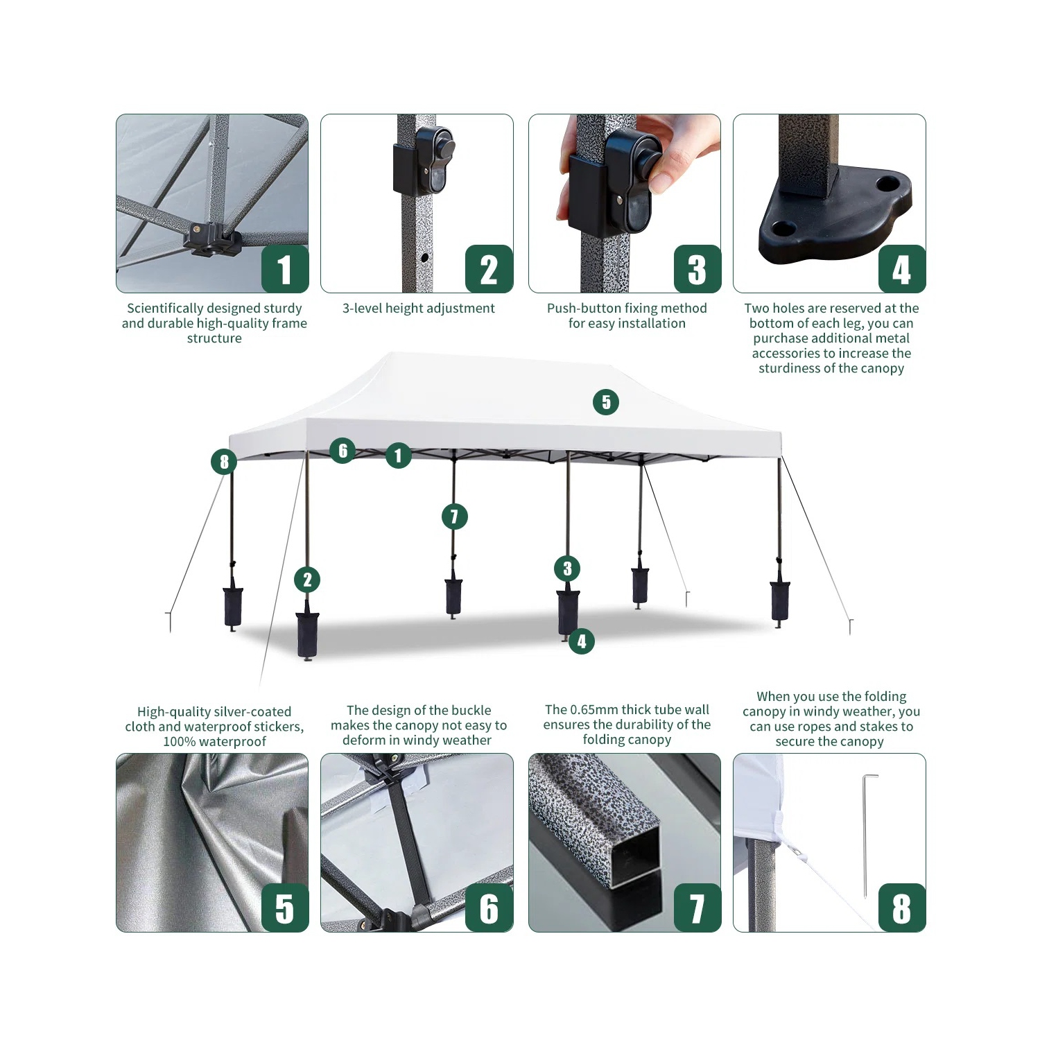 Tente d'extérieur escamotable instantanée de 10 x 20 pi d'EROMMY – Installation rapide, blanc – Abri portatif pour le camping, les fêtes et les