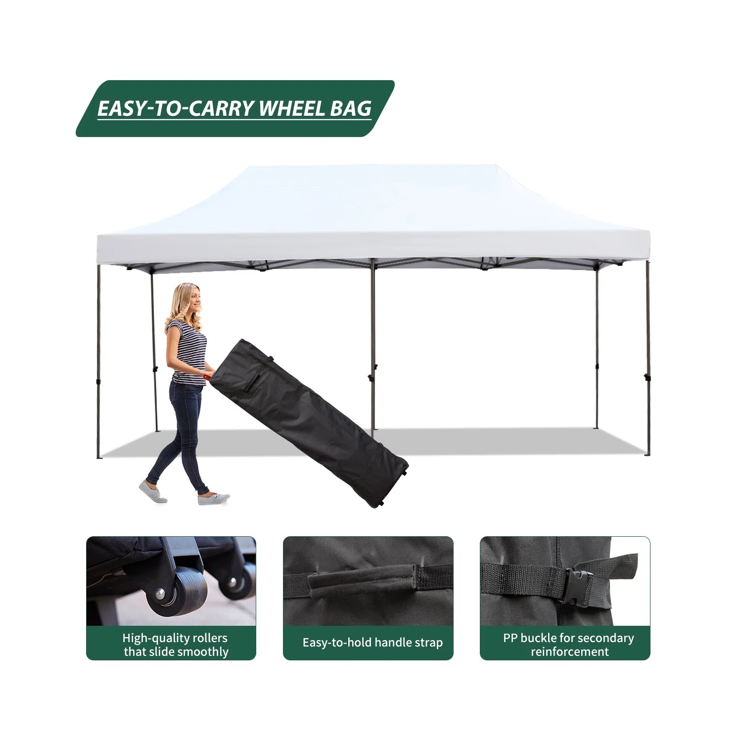 Tente d'extérieur escamotable instantanée de 10 x 20 pi d'EROMMY – Installation rapide, blanc – Abri portatif pour le camping, les fêtes et les