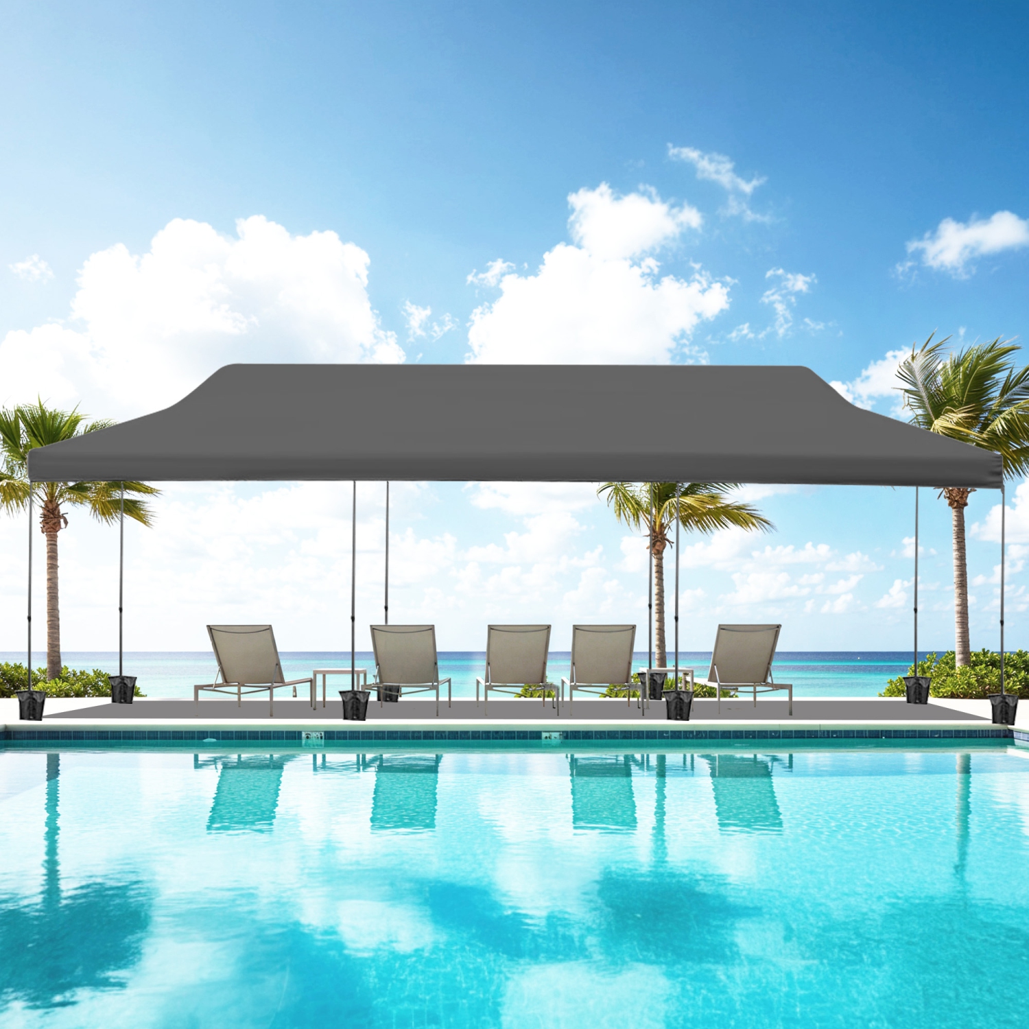 EROMMY 10'x30' Pop-Up Canopy Tent – Instant Setup, Portable & Sturdy for Outdoor Camping, Markets – Grey