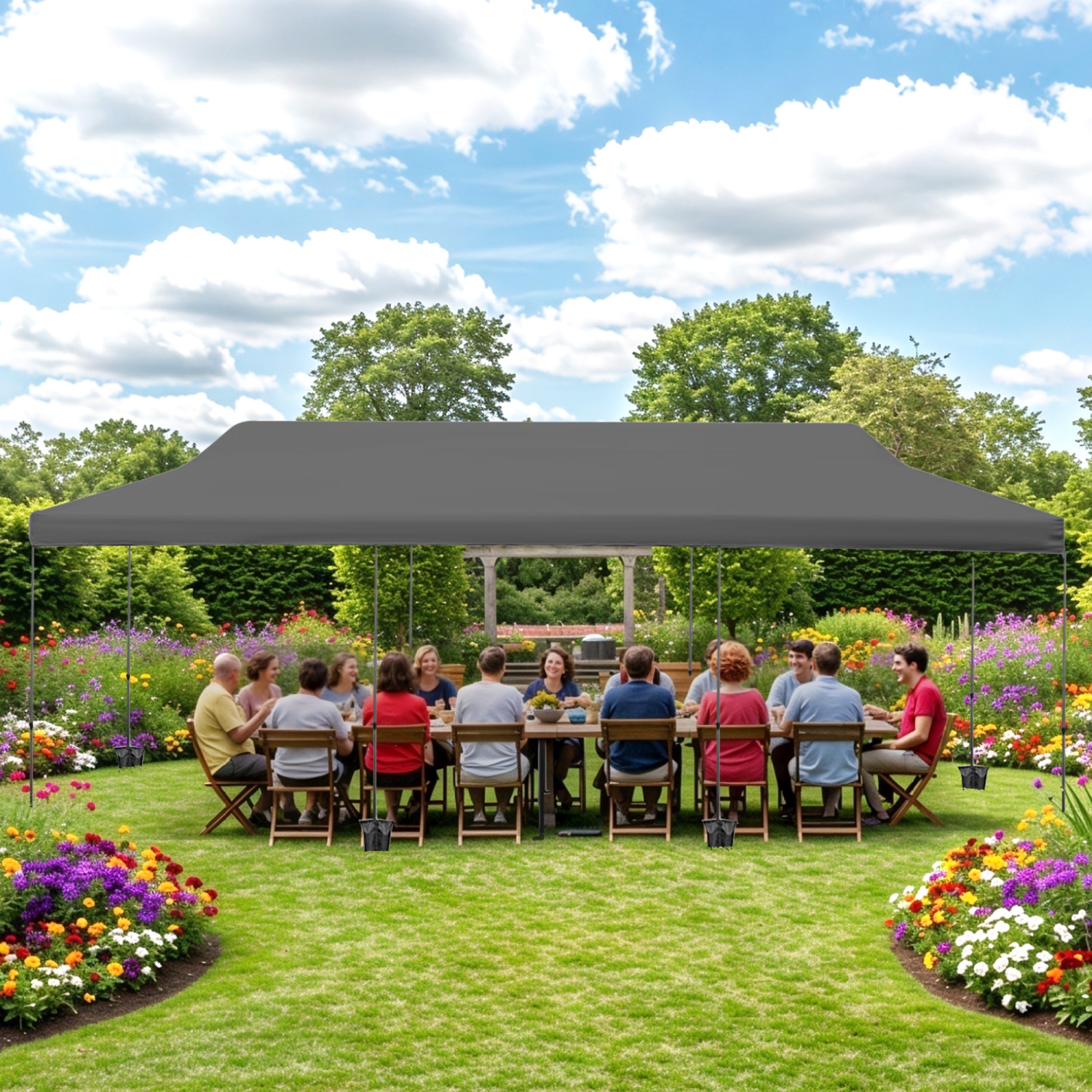 EROMMY 10'x30' Pop-Up Canopy Tent – Instant Setup, Portable & Sturdy for Outdoor Camping, Markets – Grey