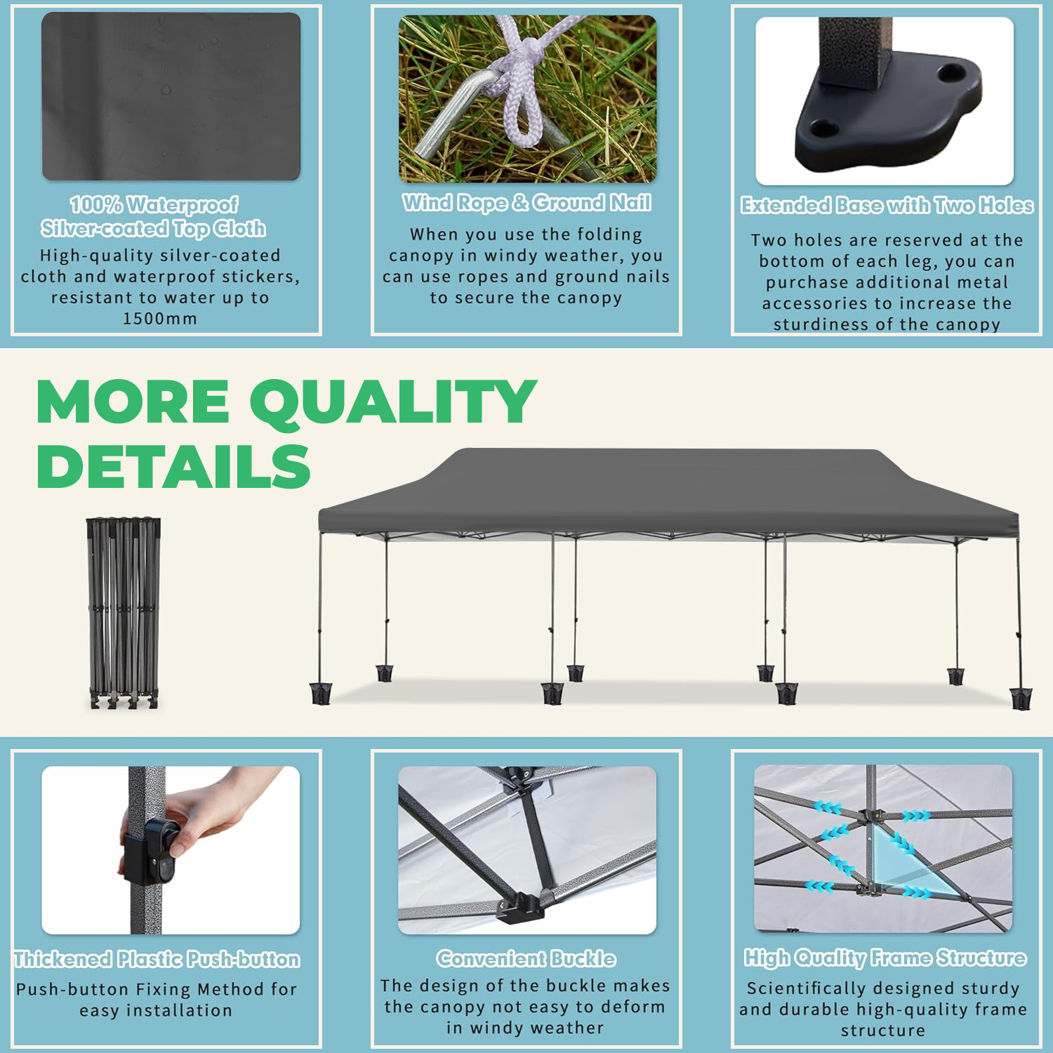 EROMMY 10'x30' Pop-Up Canopy Tent – Instant Setup, Portable & Sturdy for Outdoor Camping, Markets – Grey
