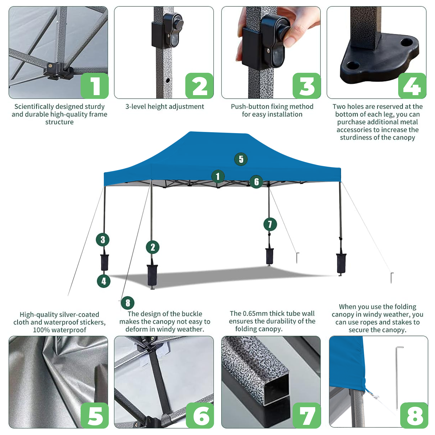 EROMMY 10'x15' Instant Pop-Up Canopy Tent – Easy Setup, Blue – Outdoor Shelter for Camping & Backyard