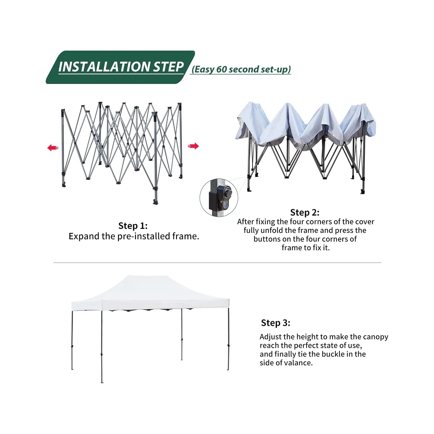 Tente à auvent escamotable instantanée de 10 x 15 pi d'EROMMY – Installation facile, blanc – Abri extérieur pour le camping et la cour arrière