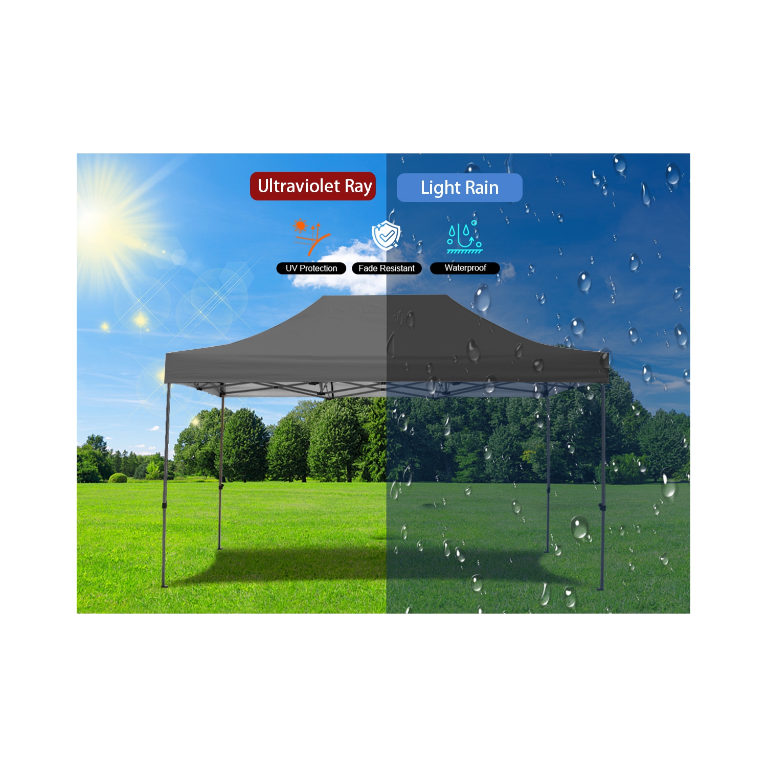 Tente à auvent escamotable instantanée de 10 x 15 pi d'EROMMY – Installation facile, gris – Abri extérieur pour le camping et la cour arrière