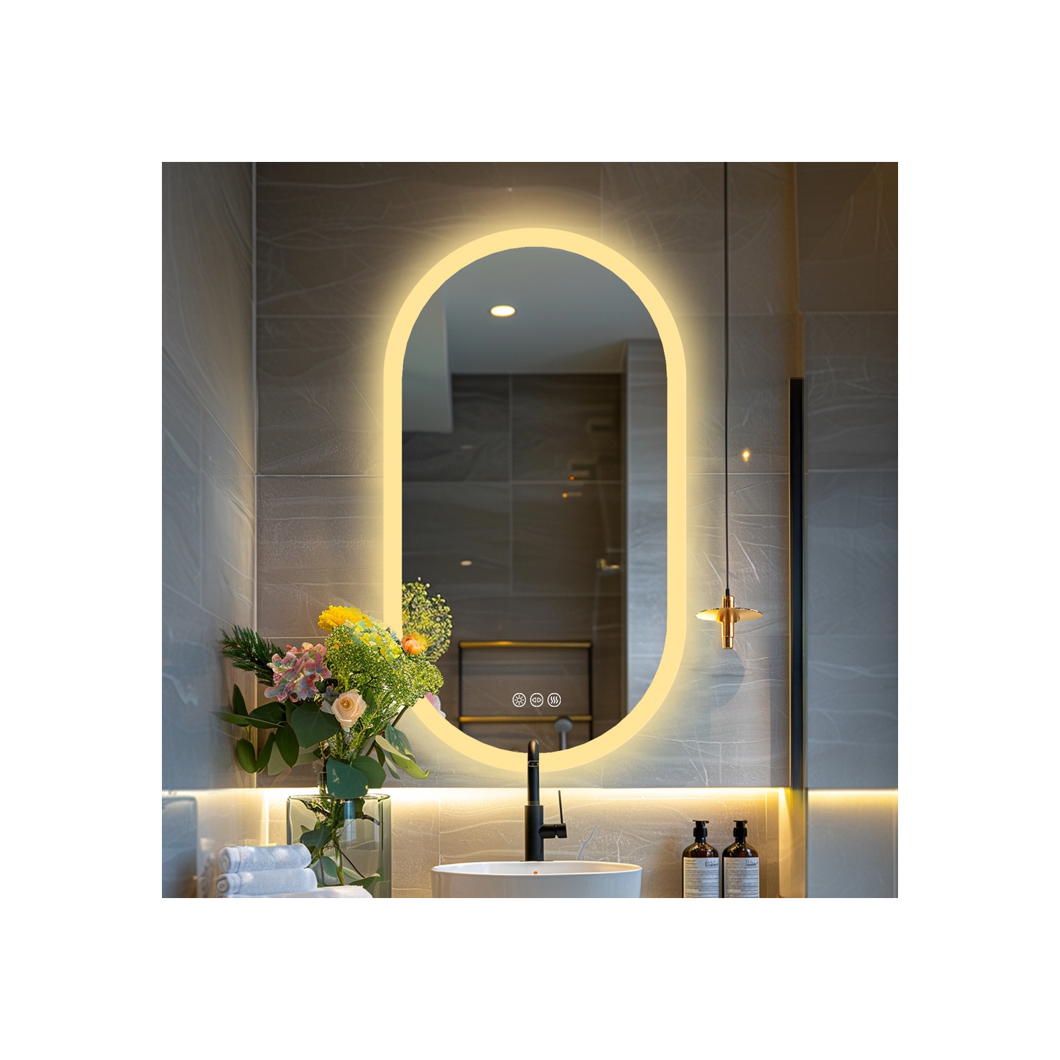 20 x 40 Inch LED Bathroom Mirror with Lights, Oval Anti-Fog Dimmable Wall Mounted Makeup Mirror with Front and Backlit, Modern Vanity Mirror with