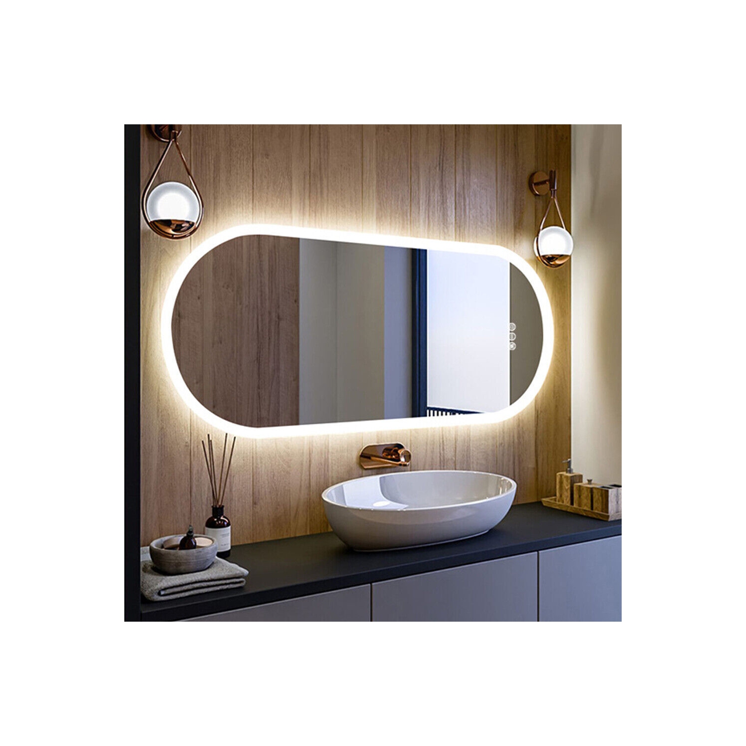 24 x 48 Inch LED Bathroom Mirror with Lights, Oval Anti-Fog Dimmable Wall Mounted Makeup Mirror with Front and Backlit, Modern Vanity Mirror with