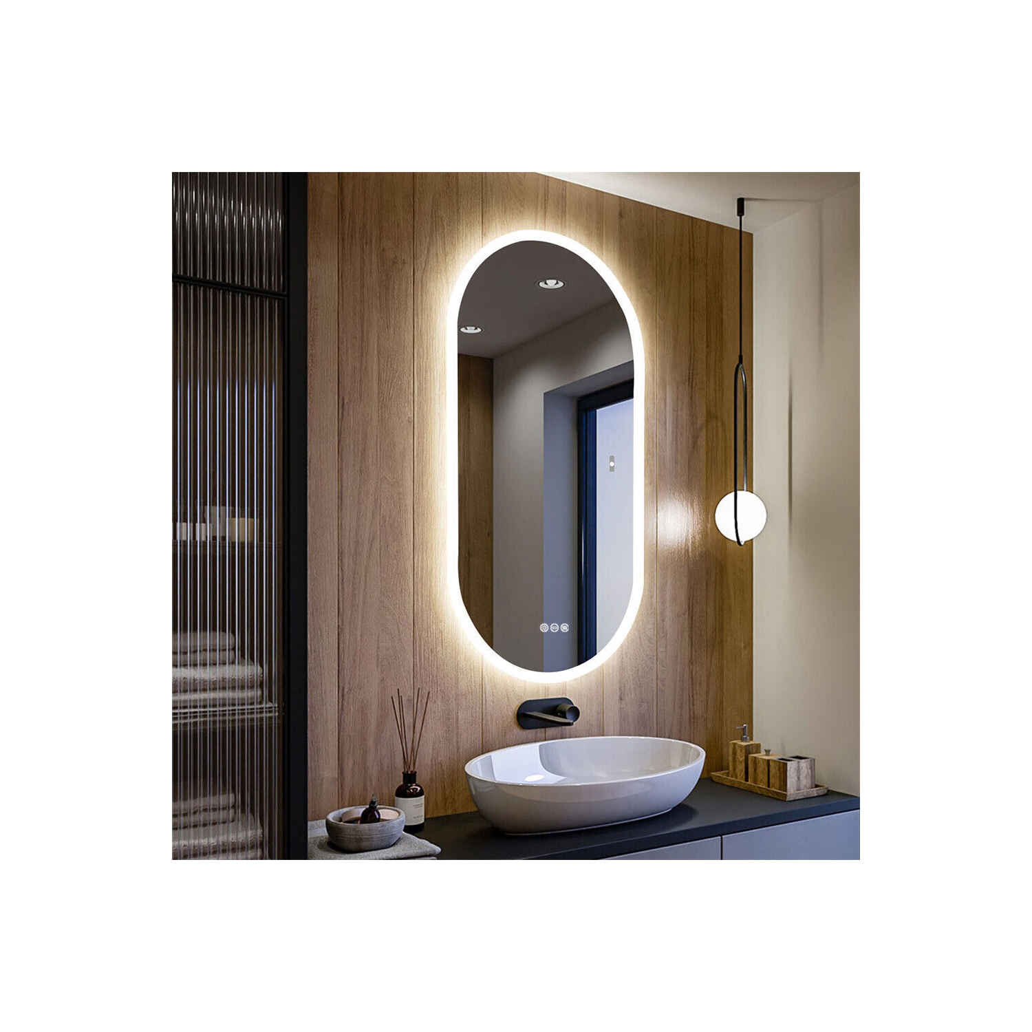 24 x 48 Inch LED Bathroom Mirror with Lights, Oval Anti-Fog Dimmable Wall Mounted Makeup Mirror with Front and Backlit, Modern Vanity Mirror with