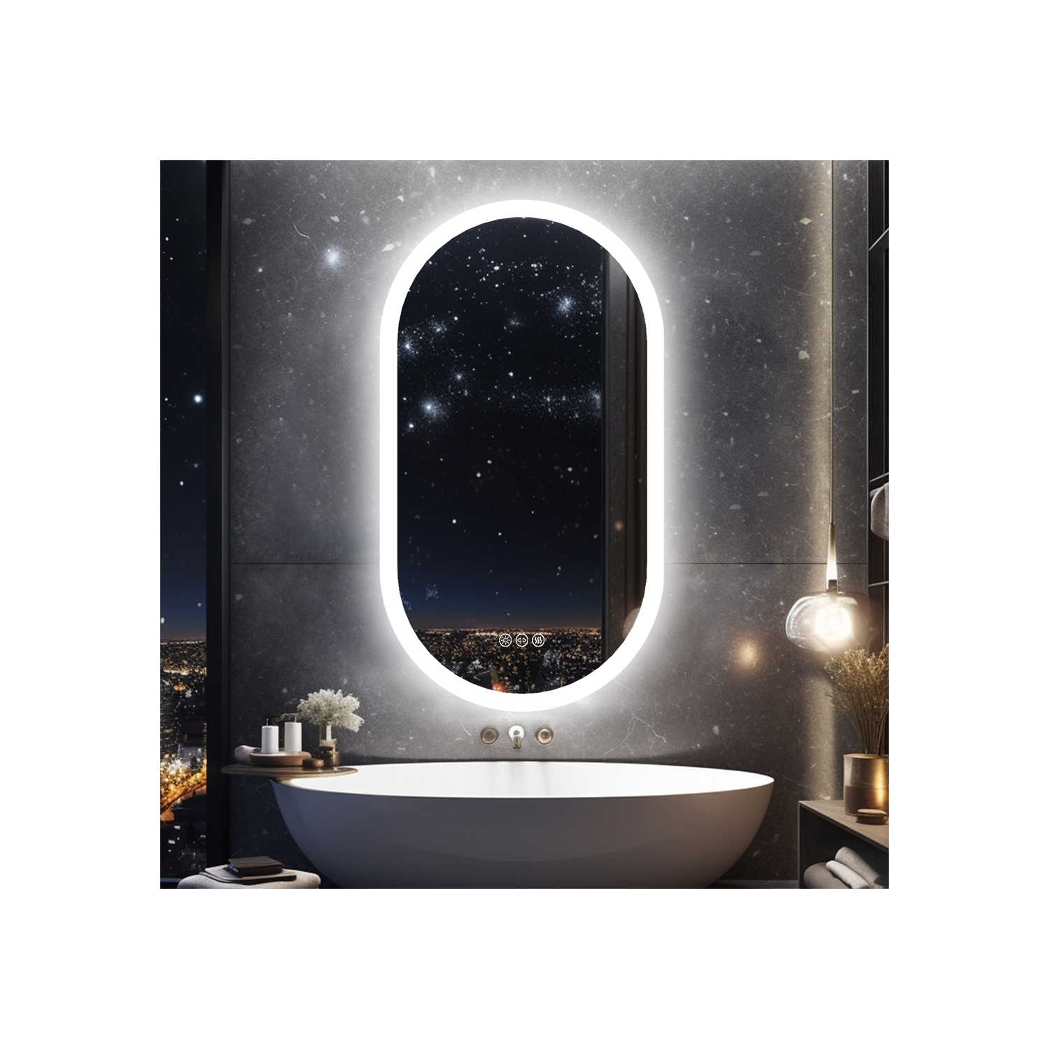 24 x 48 Inch LED Bathroom Mirror with Lights, Oval Anti-Fog Dimmable Wall Mounted Makeup Mirror with Front and Backlit, Modern Vanity Mirror with