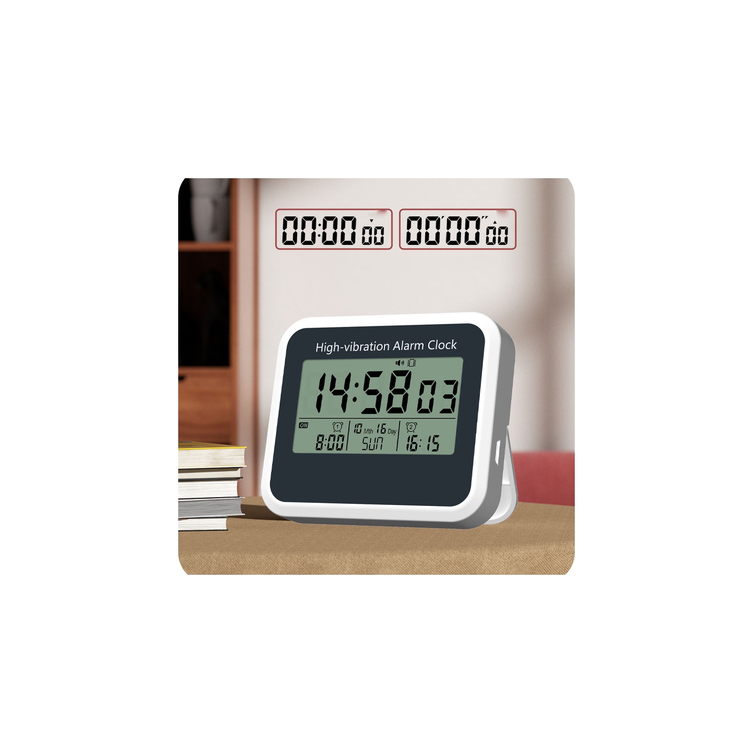 Silent and powerful vibration rechargeable alarm clock, student strong wake-up clock in dormitory, electronic children's wake-up tool, stopwatch