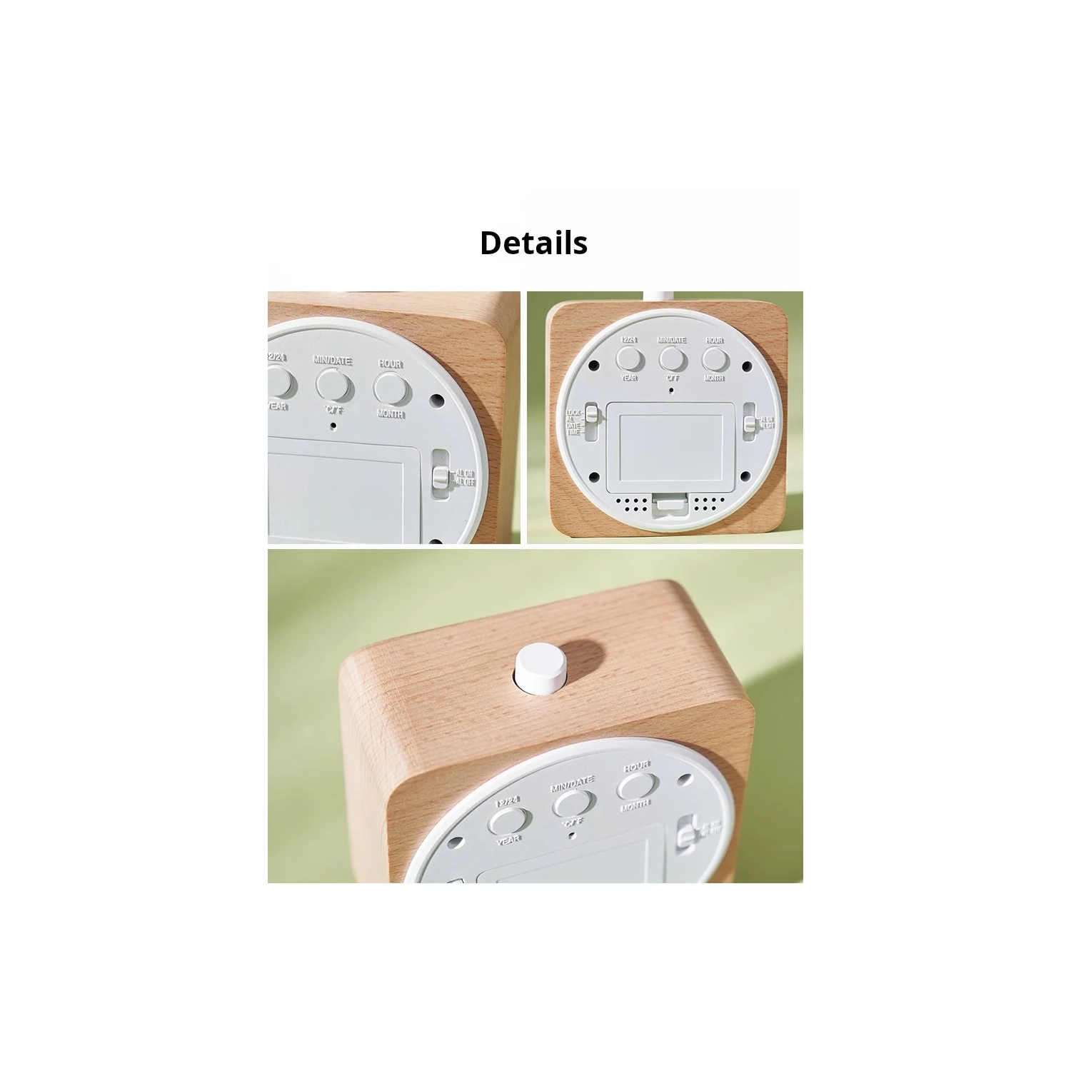 Nordic style solid wood alarm clock simple wooden clock multifunctional LCD electronic clock handmade clock simple atmosphere home room desk desktop