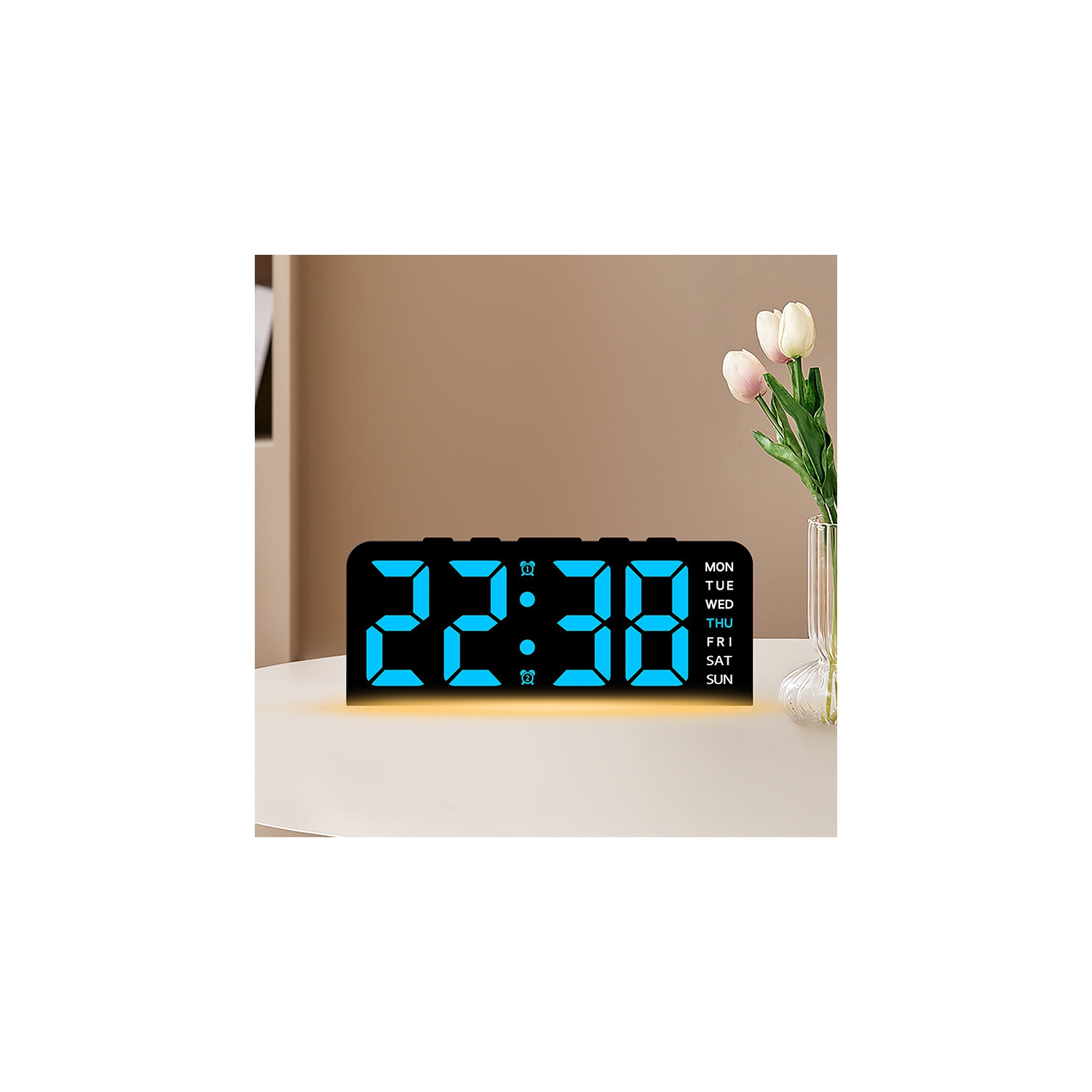 New LED large digital clock atmosphere light date snooze desk clock multi-function digital alarm clock two sets of alarm bottom atmosphere light
