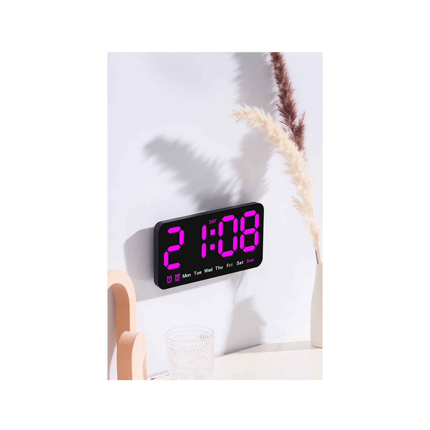 Nouvelle horloge murale, simple horloge suspendue et debout à grand écran, horloge de salon, réveil multifonction à température de bracelet - lumière