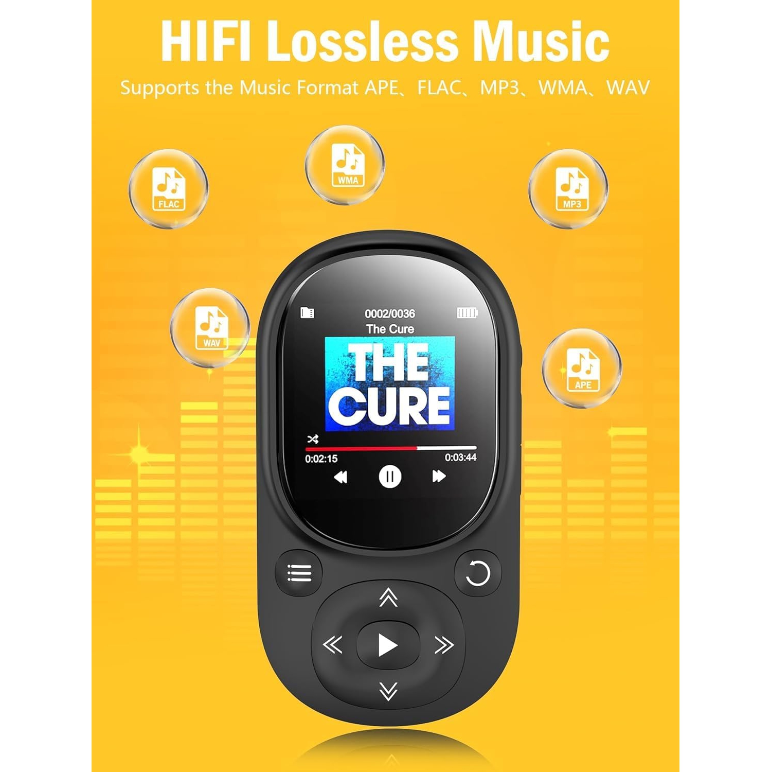 Lecteur MP3 64 Go avec Bluetooth 5,3, lecteur MP3 haute fidélité avec boutons tactiles sensibles et écran de 1,5 po, lecteur MP3 portatif