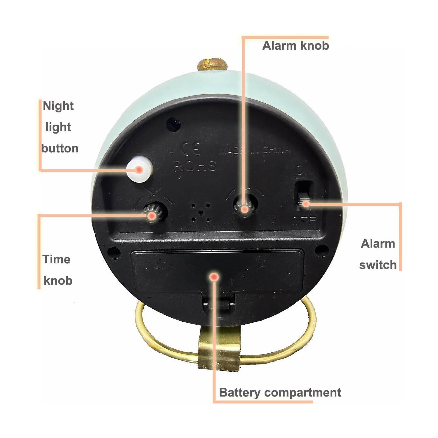 Petit réveille-matin de table classique sans tickless avec rétroéclairage, style rétro simple petit réveille-matin de bureau rond nordique de table