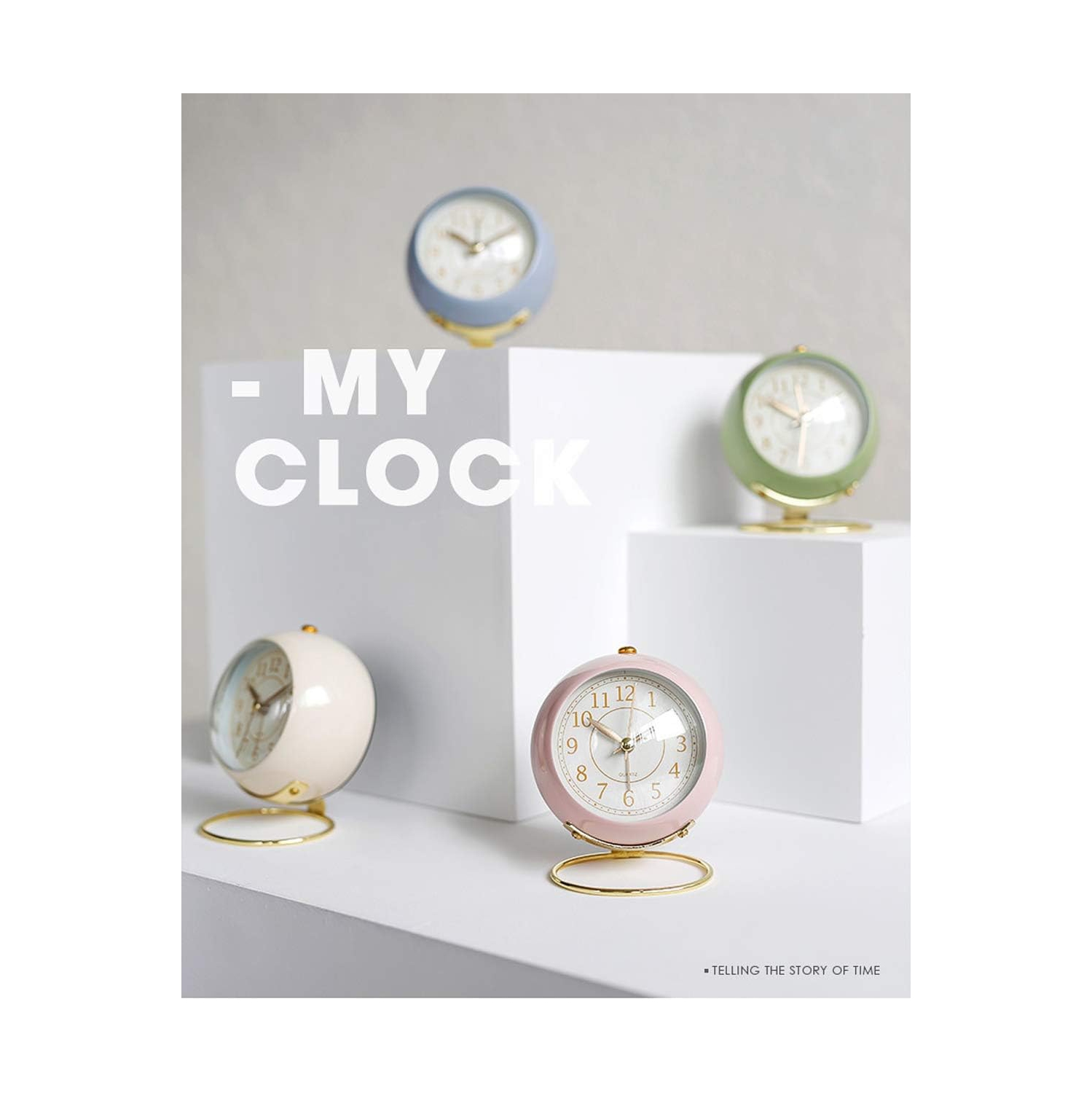 Petit réveille-matin de table classique sans tickless avec rétroéclairage, style rétro simple petit réveille-matin de bureau rond nordique de table