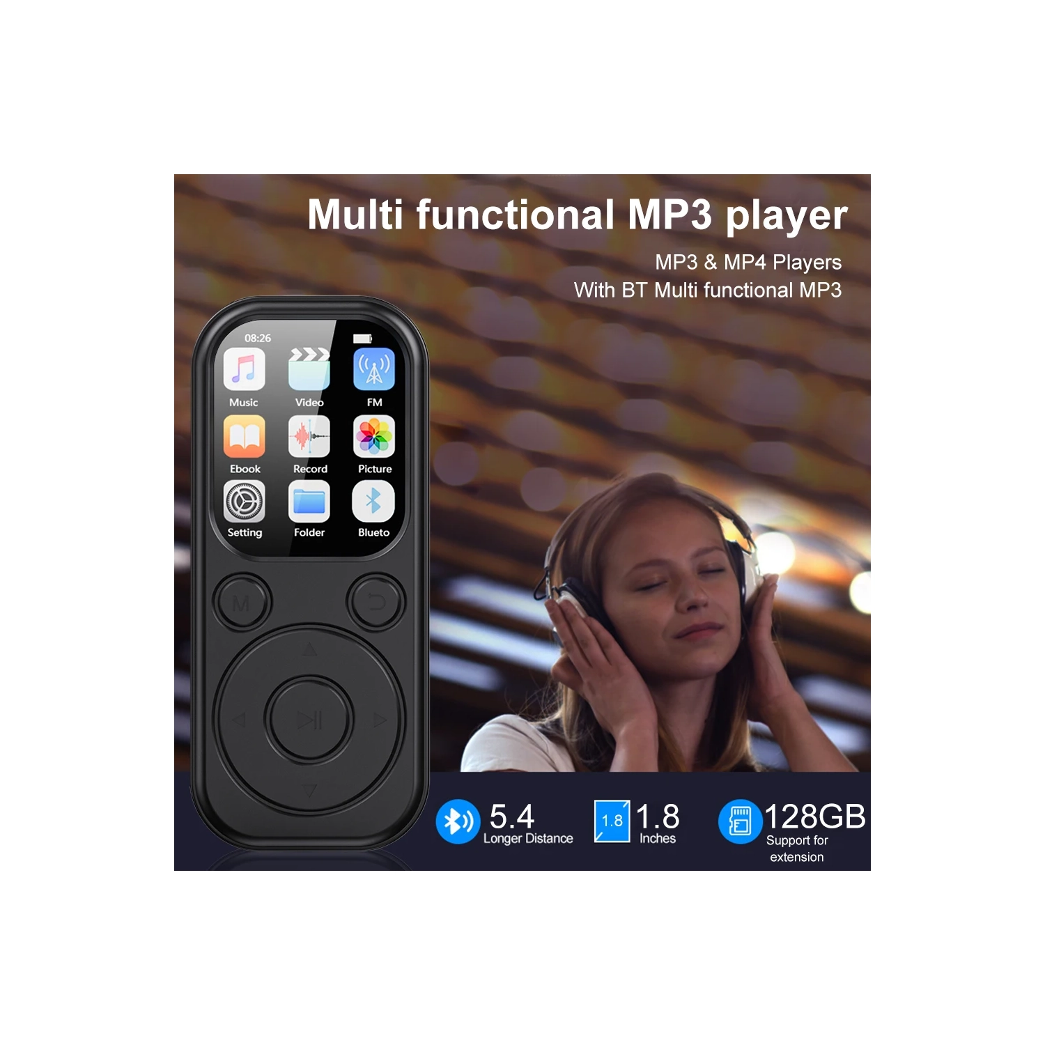 Lecteur de musique MP3/MP4 Bluetooth Walkman IPS HD Enregistrement sur grand écran - Prend en charge Bluetooth 5,4, qualité sonore haute fidélité,