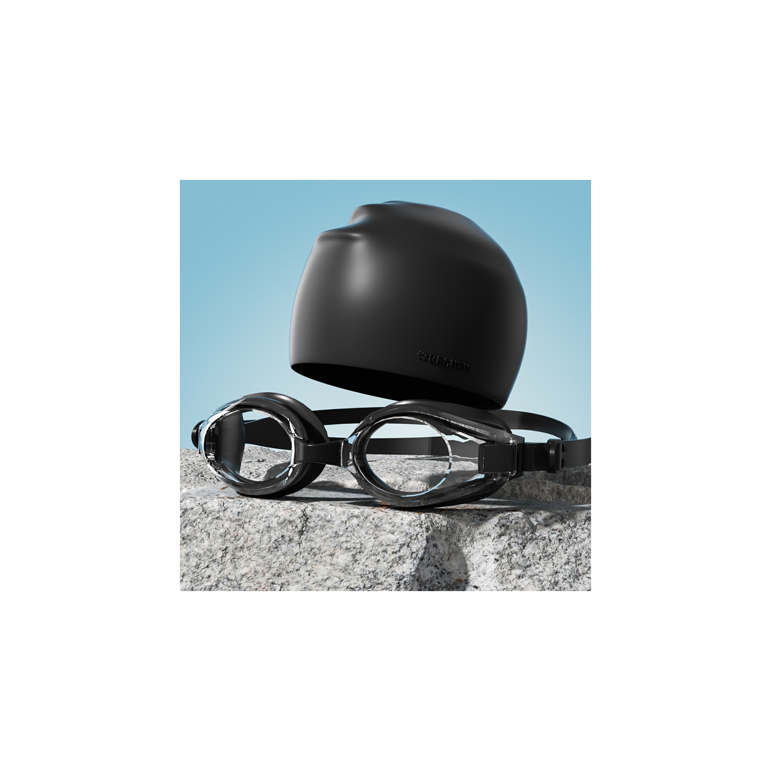 HD Adult Waterproof and Fog-proof Swimming Goggles, Goggles for Men and Women Silicone Swimming Goggles and Swimming Cap Set - Black and Transparent