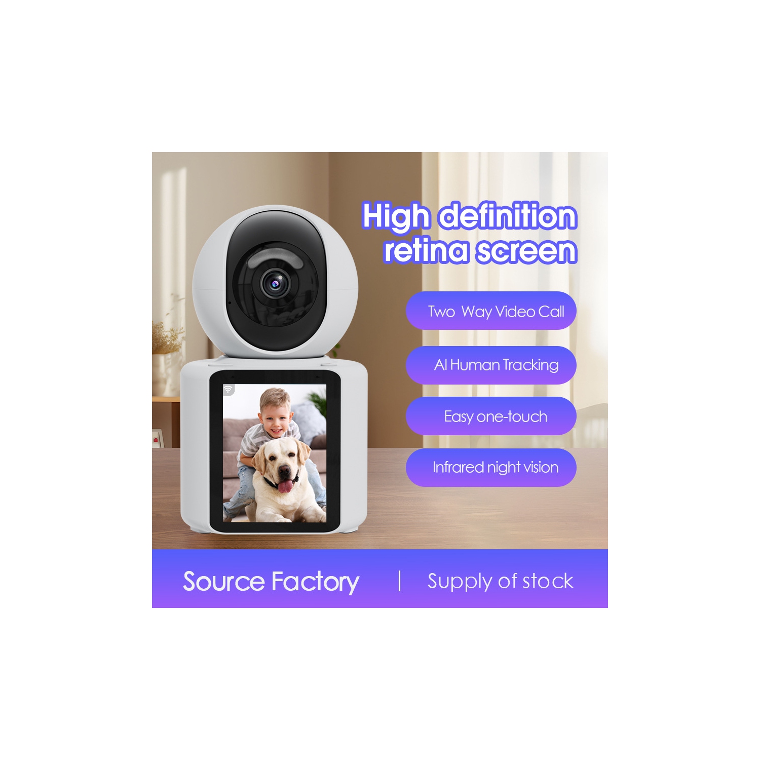 Caméra de surveillance pour appel vidéo, appel vidéo bidirectionnel en un clic appel vidéo maison personnes âgées et moniteur de garde d'enfants -