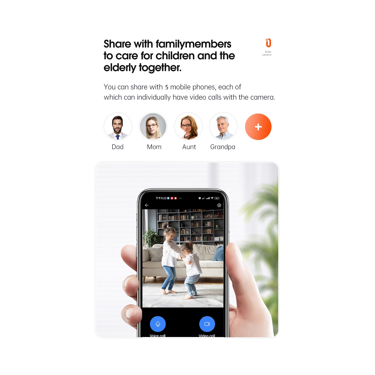 Caméra de surveillance pour appel vidéo, appel vidéo bidirectionnel en un clic appel vidéo maison personnes âgées et moniteur de garde d'enfants -