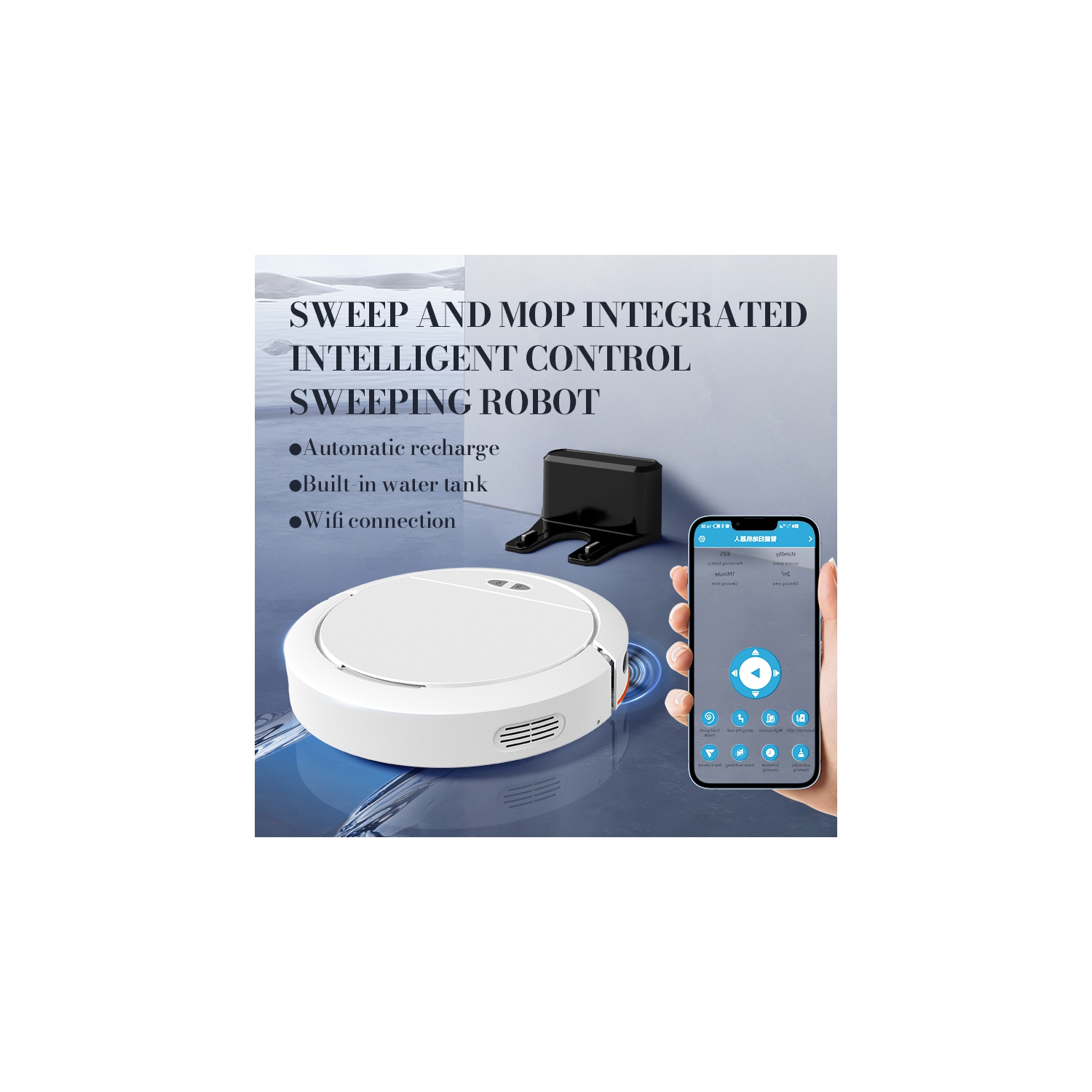 Household sweeper, smart APP controlled washing, mopping and sucking three-in-one, household integrated automatic sweeping robot - black