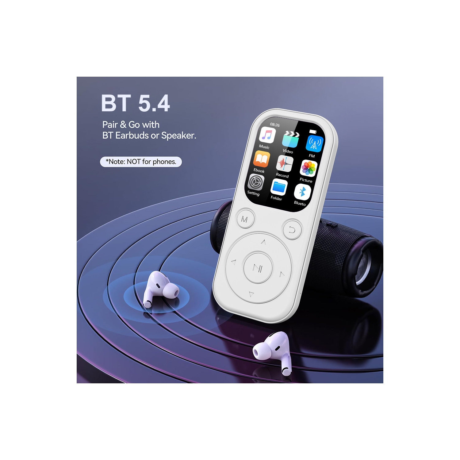 Lecteur de musique MP3/MP4 Bluetooth Walkman IPS HD Enregistrement sur grand écran - Prise en charge Bluetooth 5,4, qualité sonore haute fidélité,