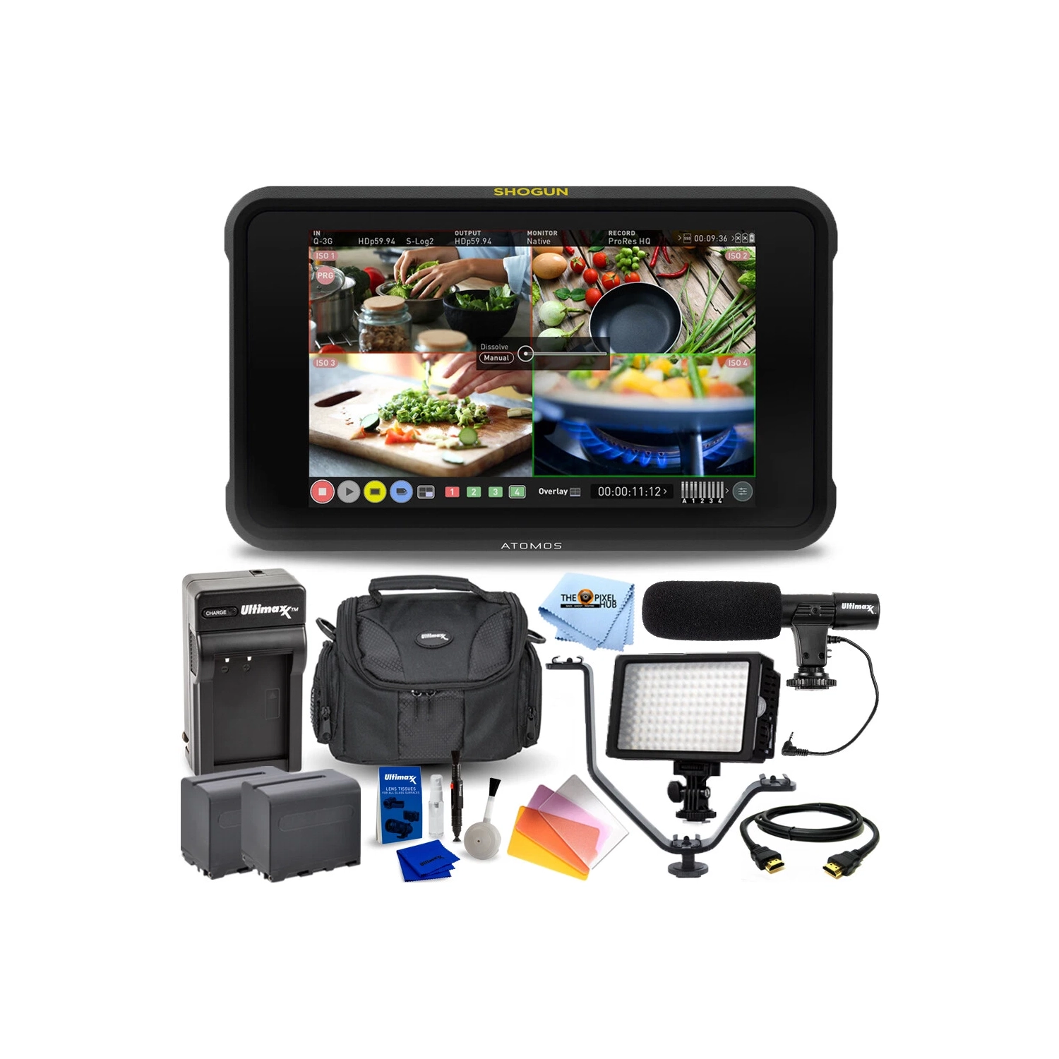 Commutateur moniteur-enregistreur Shogun 7 HDR Pro/Cinema d'Atomos + BATT EXT + lampe LED