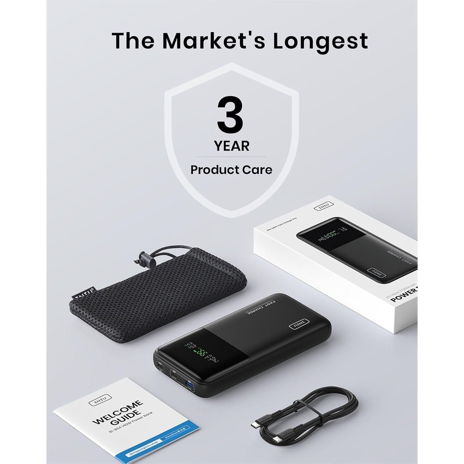 INIU 140W Power Bank, 27000mAh High Capacity Laptop Portable Charger, USB C in&Out Tablet Powerbank, Smart Digital Display Phone Charge for