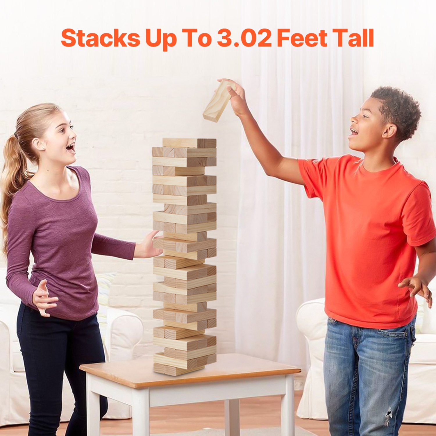 VEVOR Tumbling Timber Toy, 54 Blocks Medium Tumble Tower Blocks Game, Pine Wood Tumbling Tower Game with Carry Bag and Scoreboard, Wooden Stacking